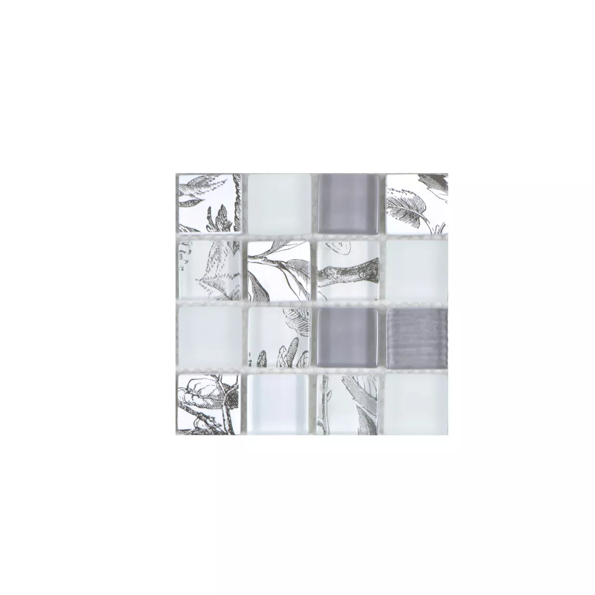 Sample Glass Mosaic Tiles Cornelia Retro Optic White Grey