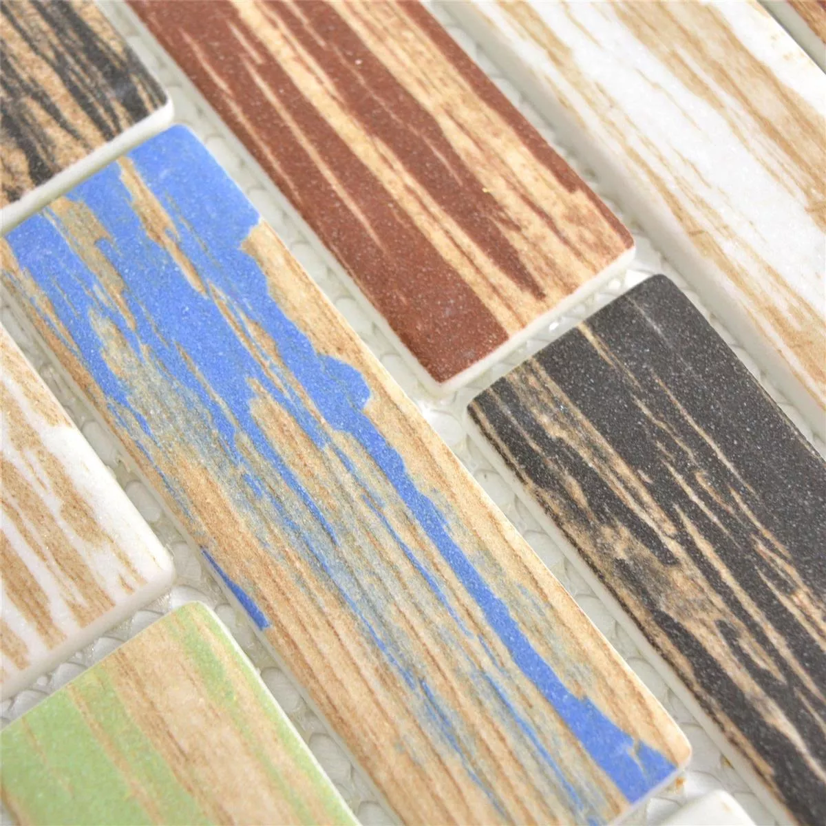 Sample Glass Mosaic Tiles Lunatic Wood Optic Colored