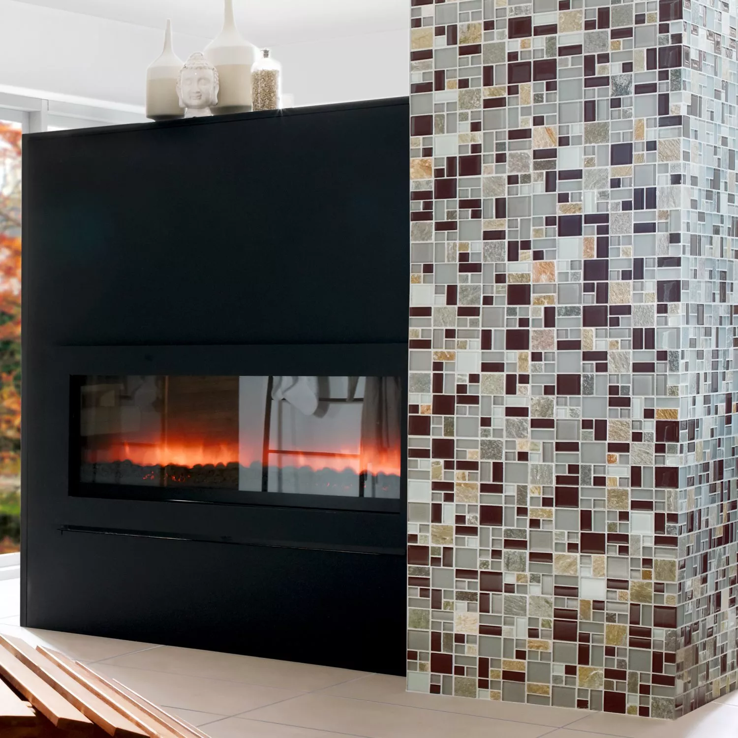 Sample Mosaic Tiles Glass Natural Stone Grey Brown