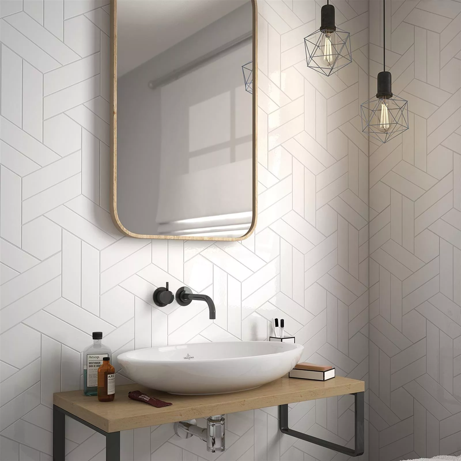 Sample Wall Tiles Silex 18,6x5,2cm Blanc Mat Obliquely Left