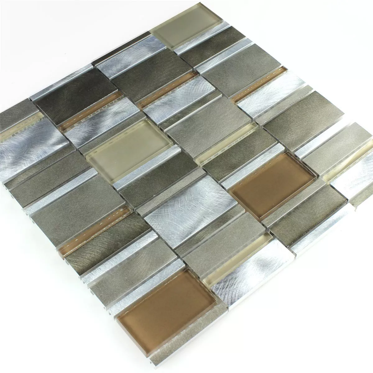 Mosaic Tiles Alu Metal Glass Brown Beige