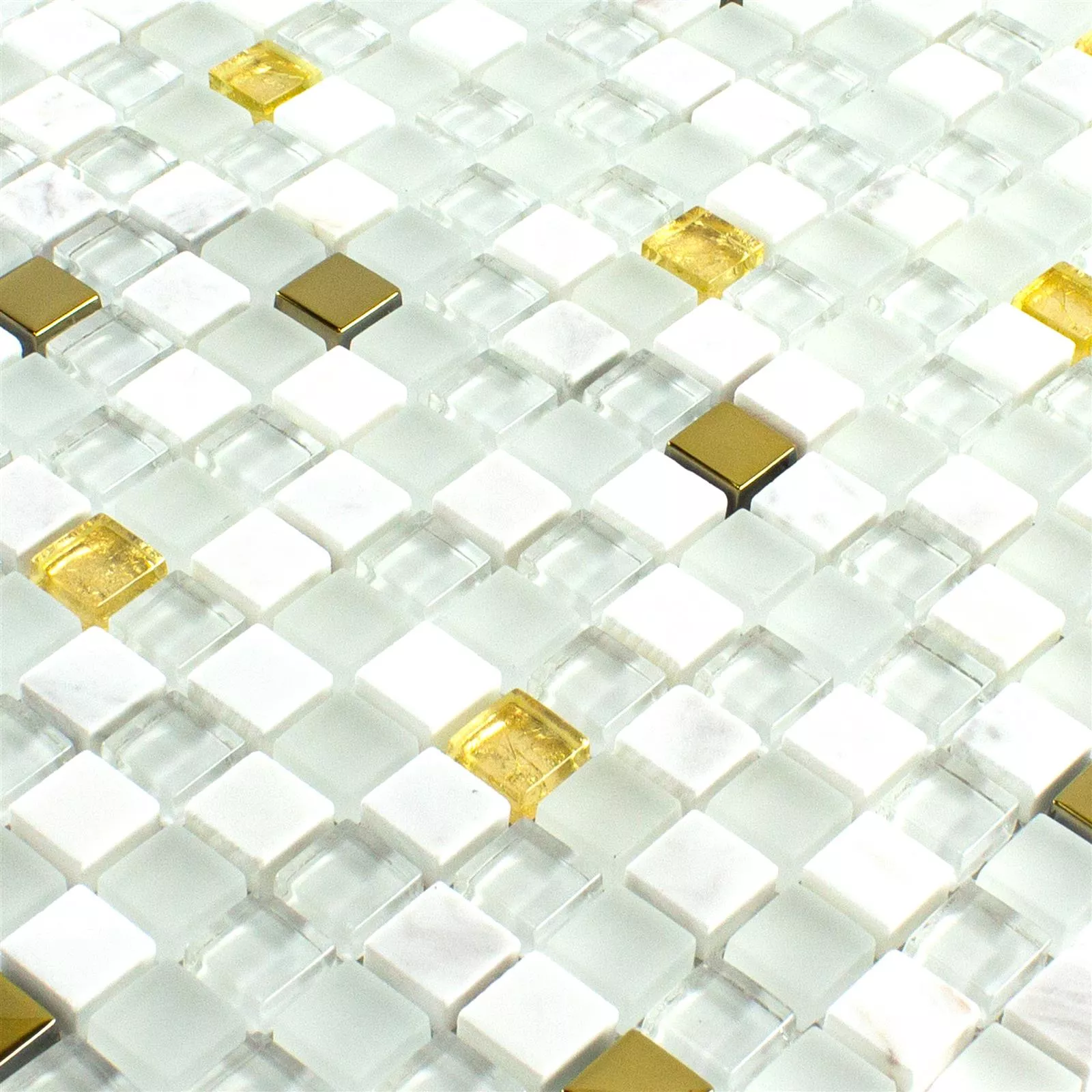 Glass Natural Stone Mosaic Tile Maryot White Gold