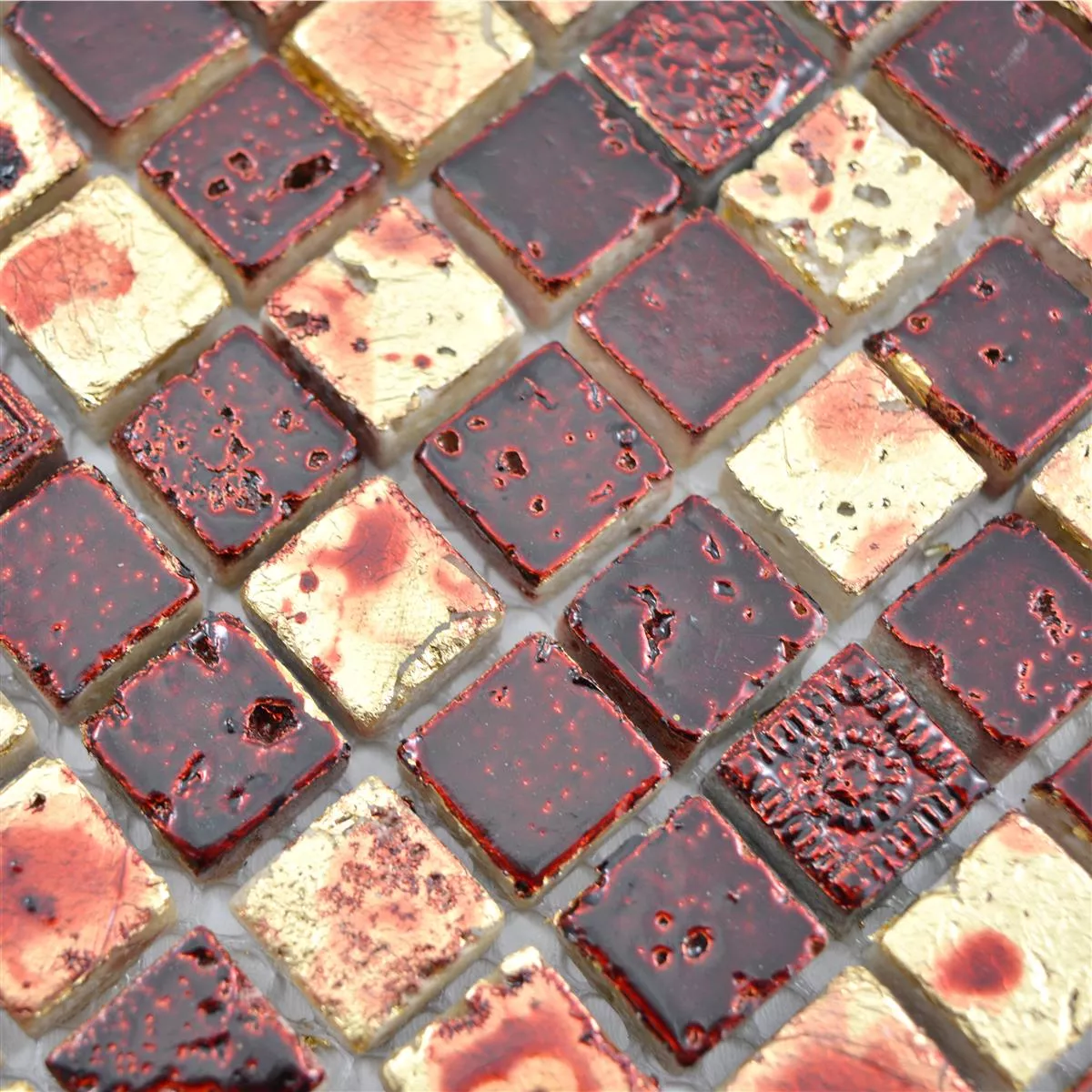 Natural Stone Resin Mosaic Tiles Lucky Gold Red