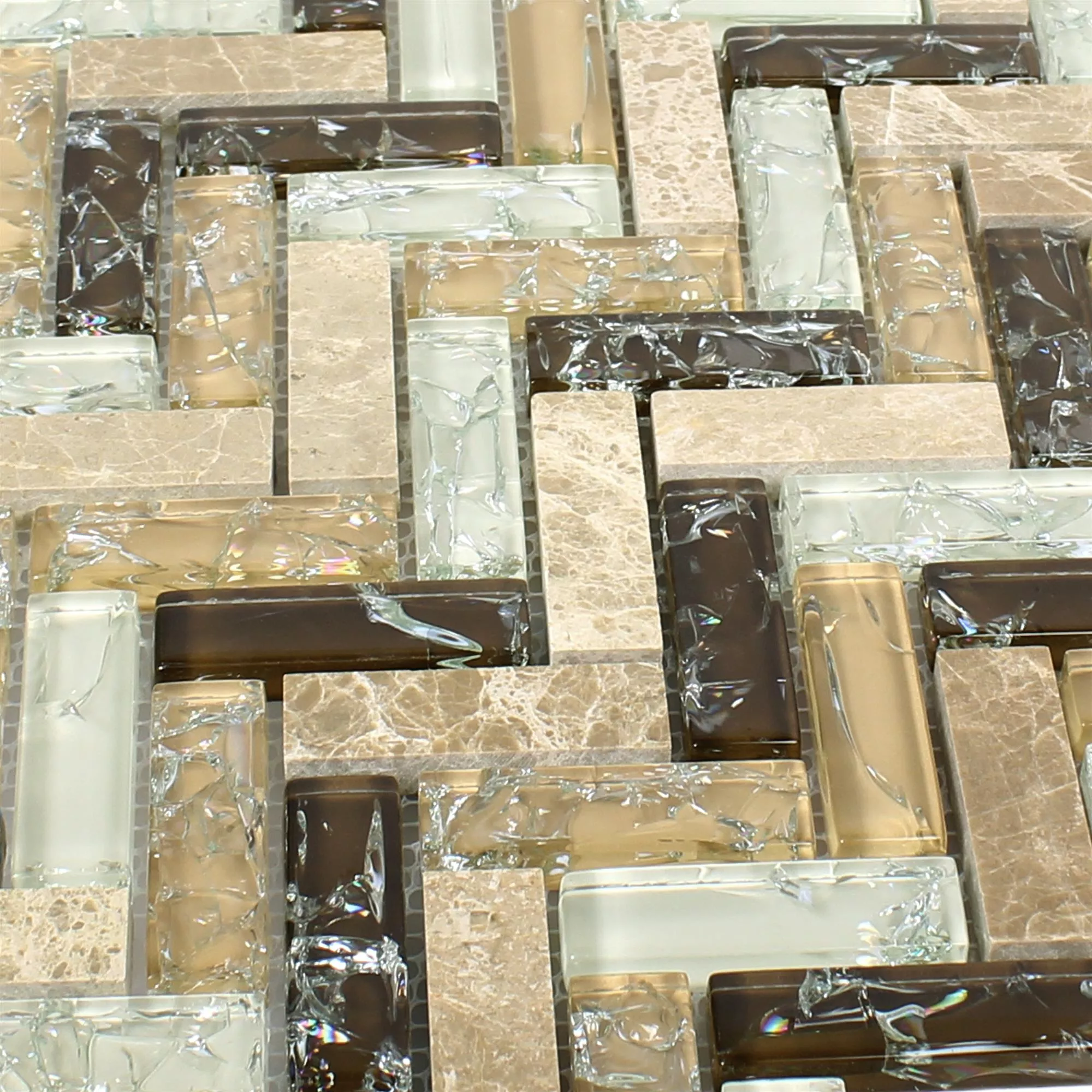 Mosaic Tiles Glass Natural Stone Malawi Emperador Fish Bone