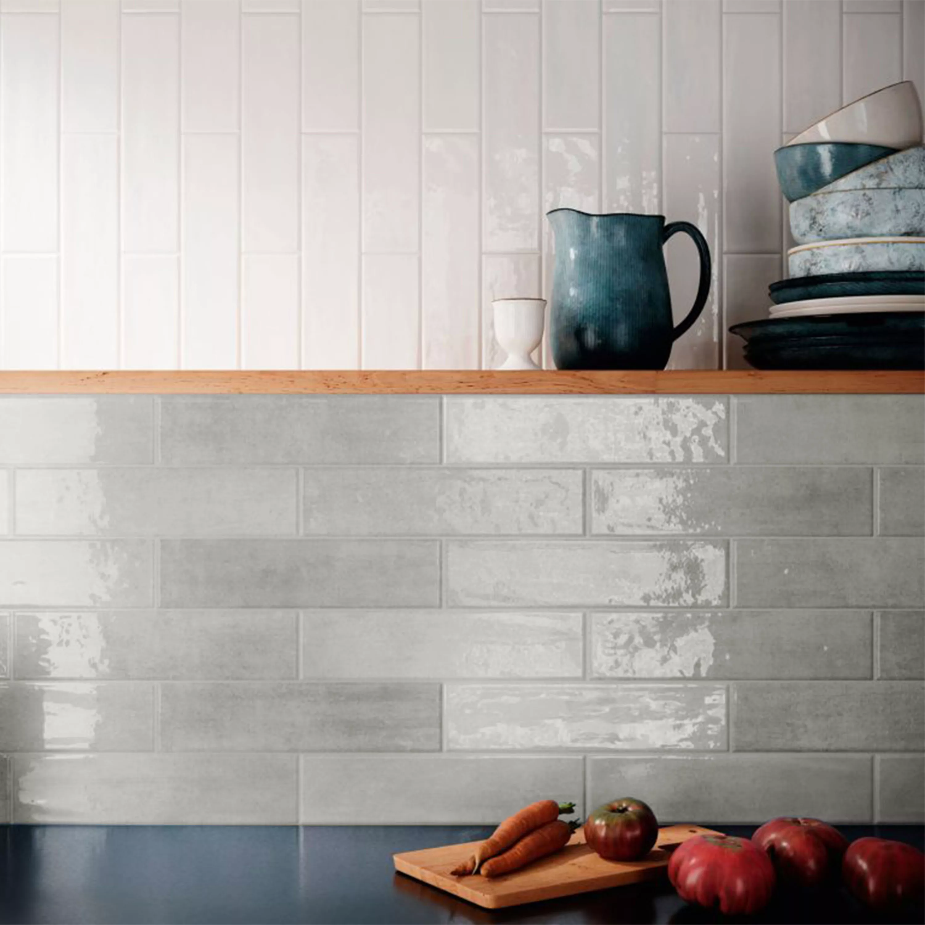 Wall Tiles Tropea Glossy Waved Grey 7,5x30cm