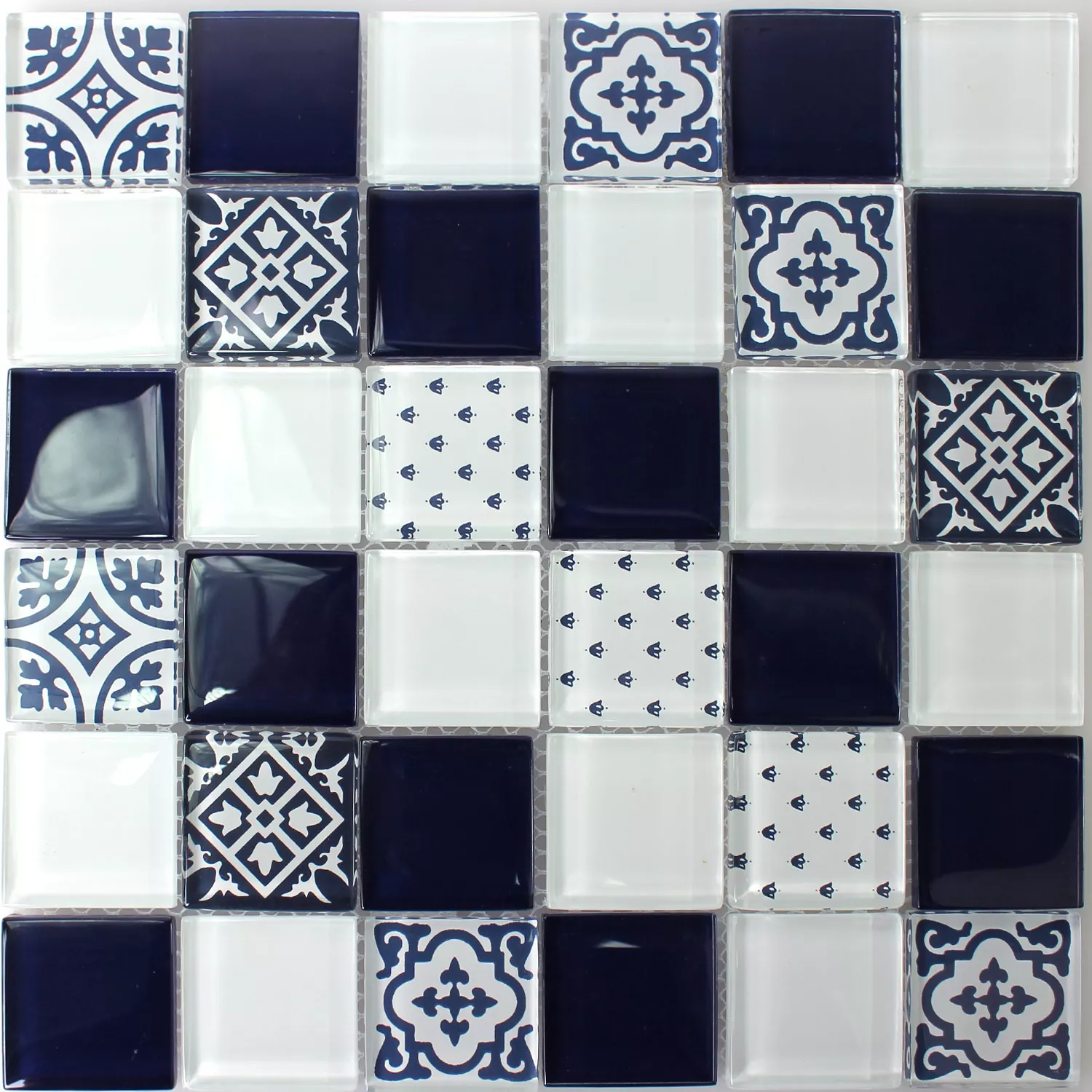 Mosaic Tiles Glass White Blue 48x48x8mm
