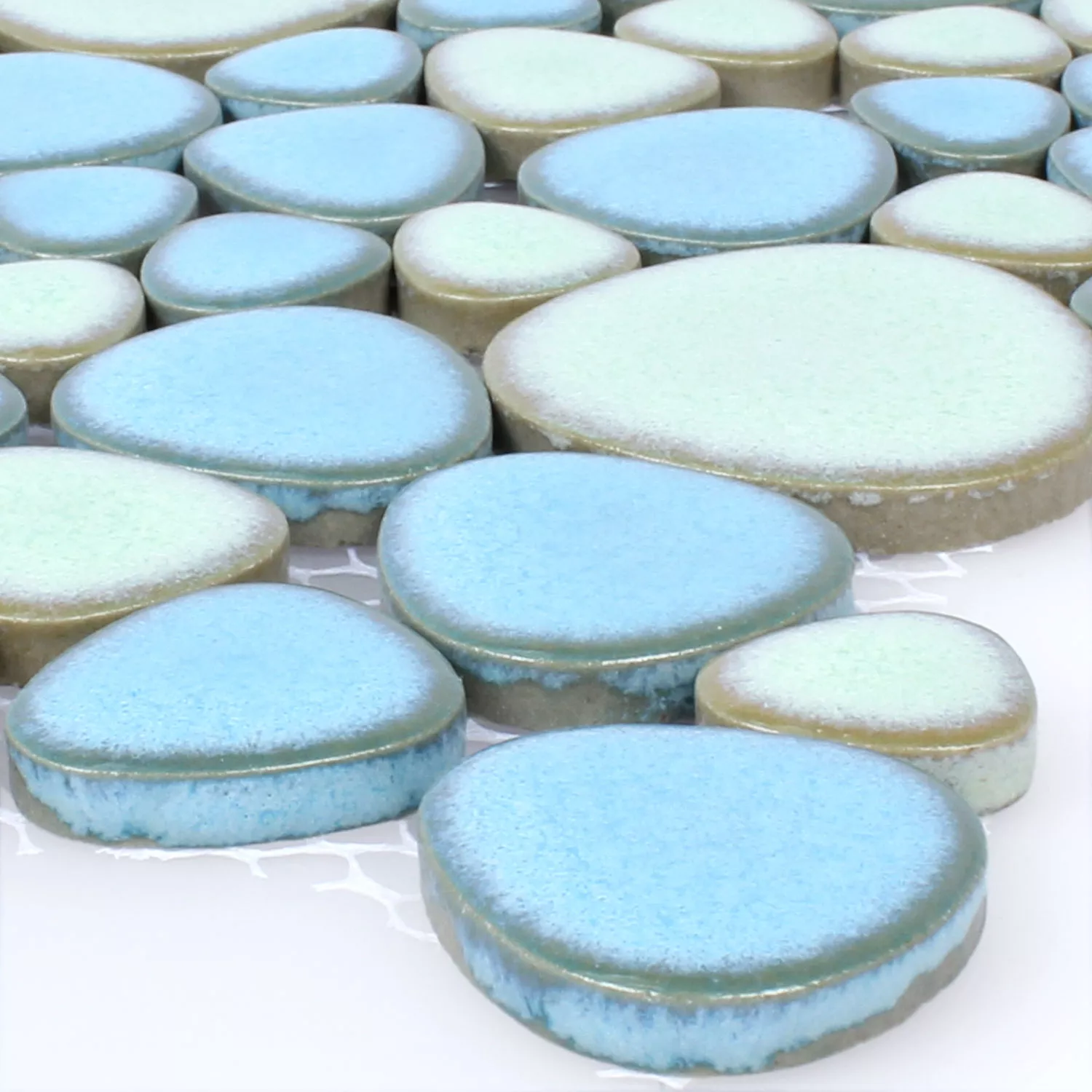 Mosaic Tiles Ceramic Pebble Optic Cyan Mosaic Tiles Ceramic Pebble Optic Cyan