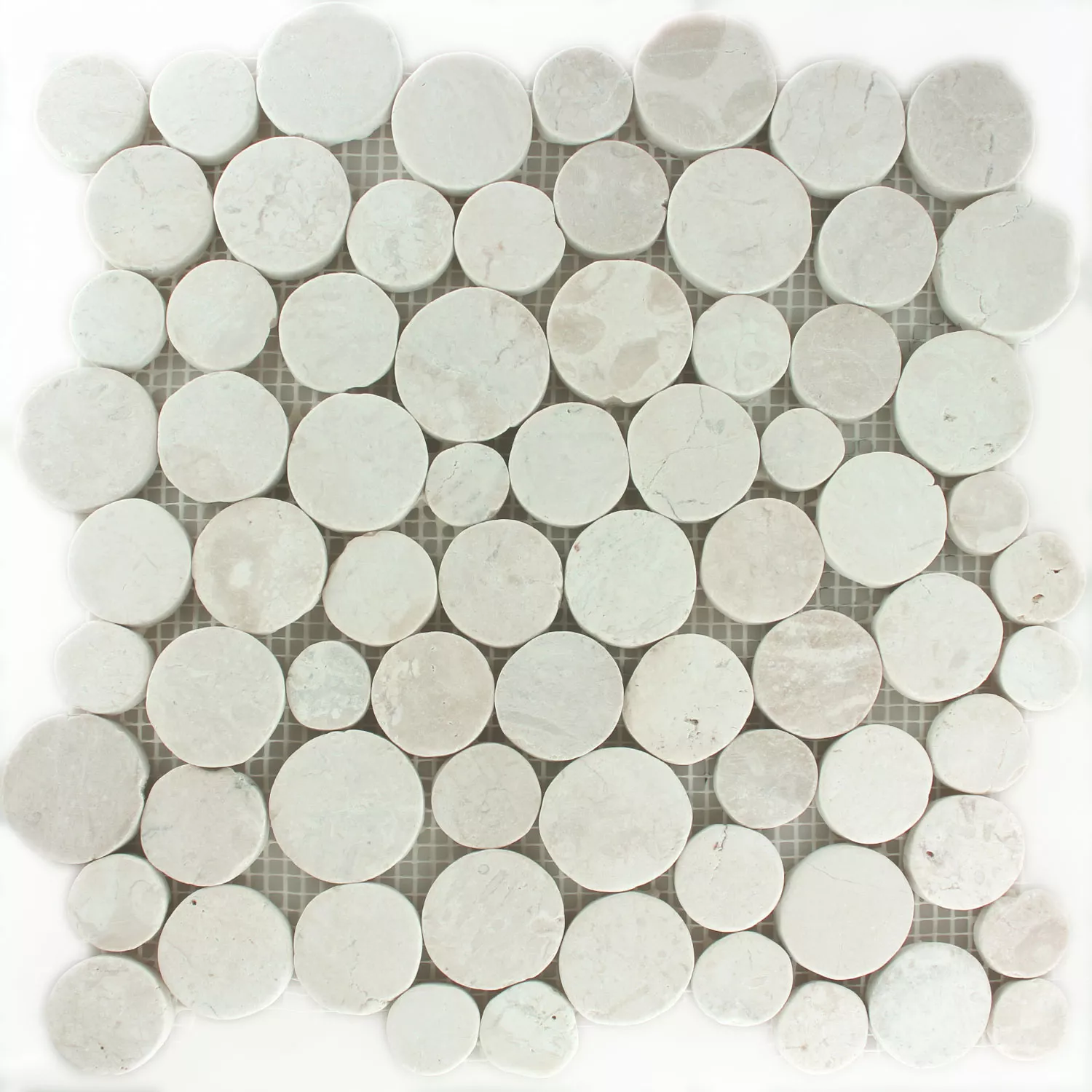 Mosaic Tiles River Pebbles Coin Round White Mosaic Tiles River Pebbles Coin Round White
