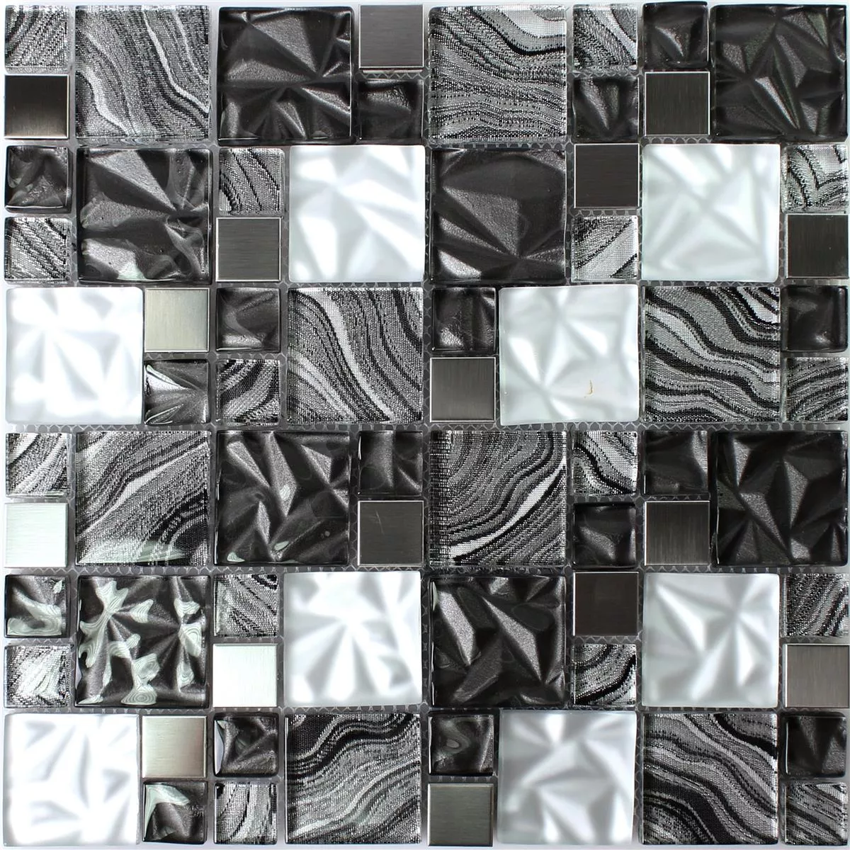Sample Glas Metall Stainless Steel Mosaic Tiles Zadar Grey Black