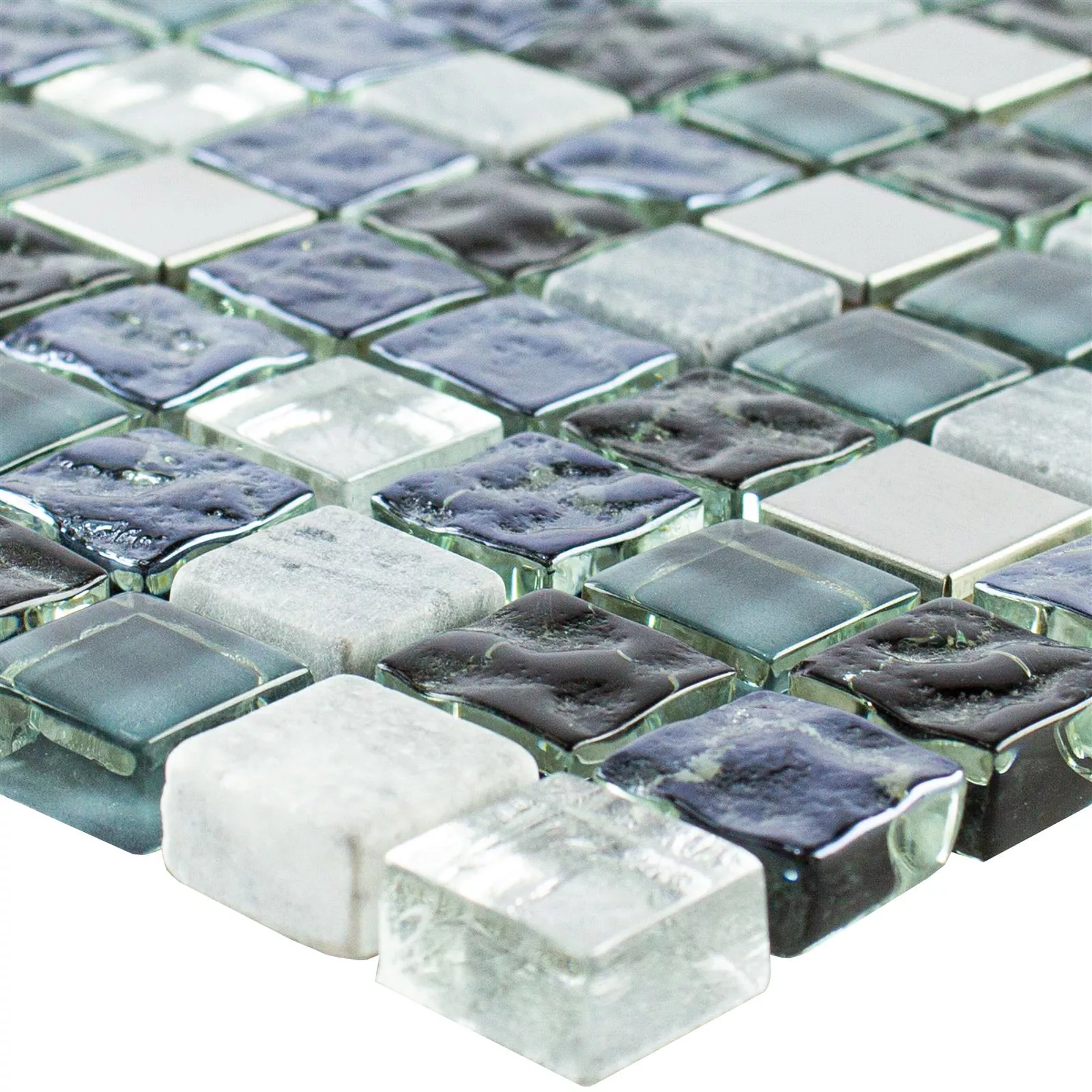 Glass Natural Stone Stainless Steel Mosaic Dysart Grey Blue Silver