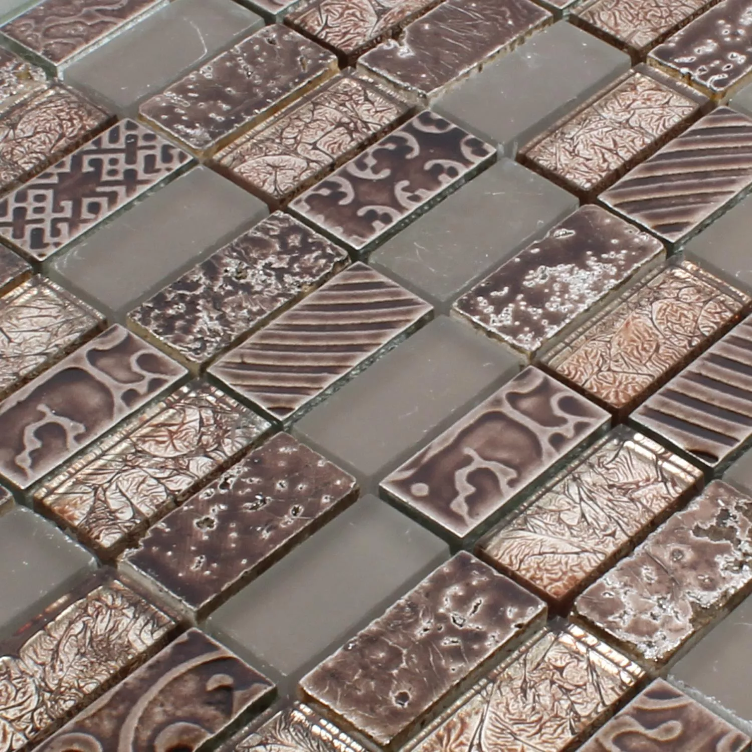 Sample Mosaic Tiles Glass Natural Stone Piroshka Brown