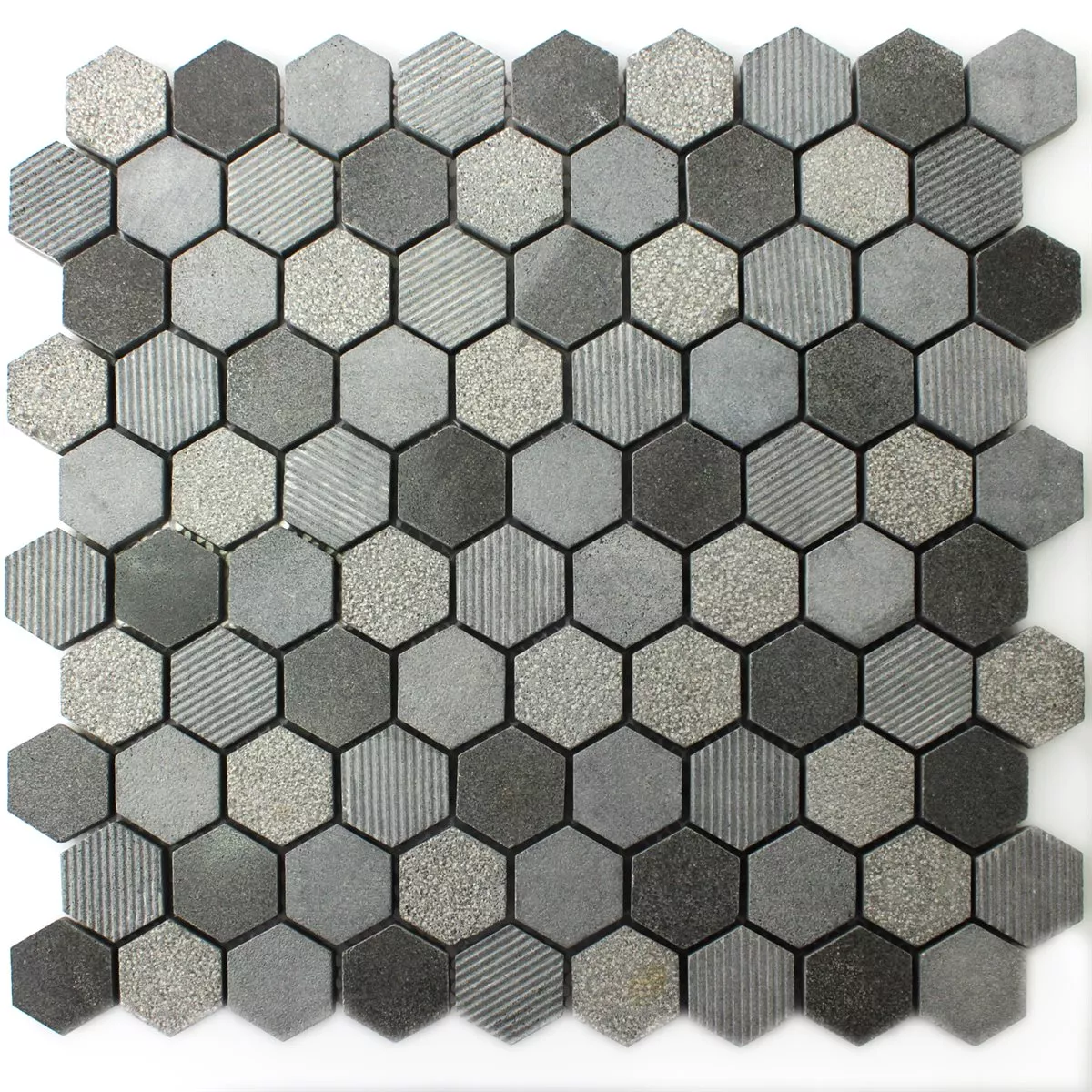 Mosaic Tiles Hexagon Natural Stone Notte Anthracite