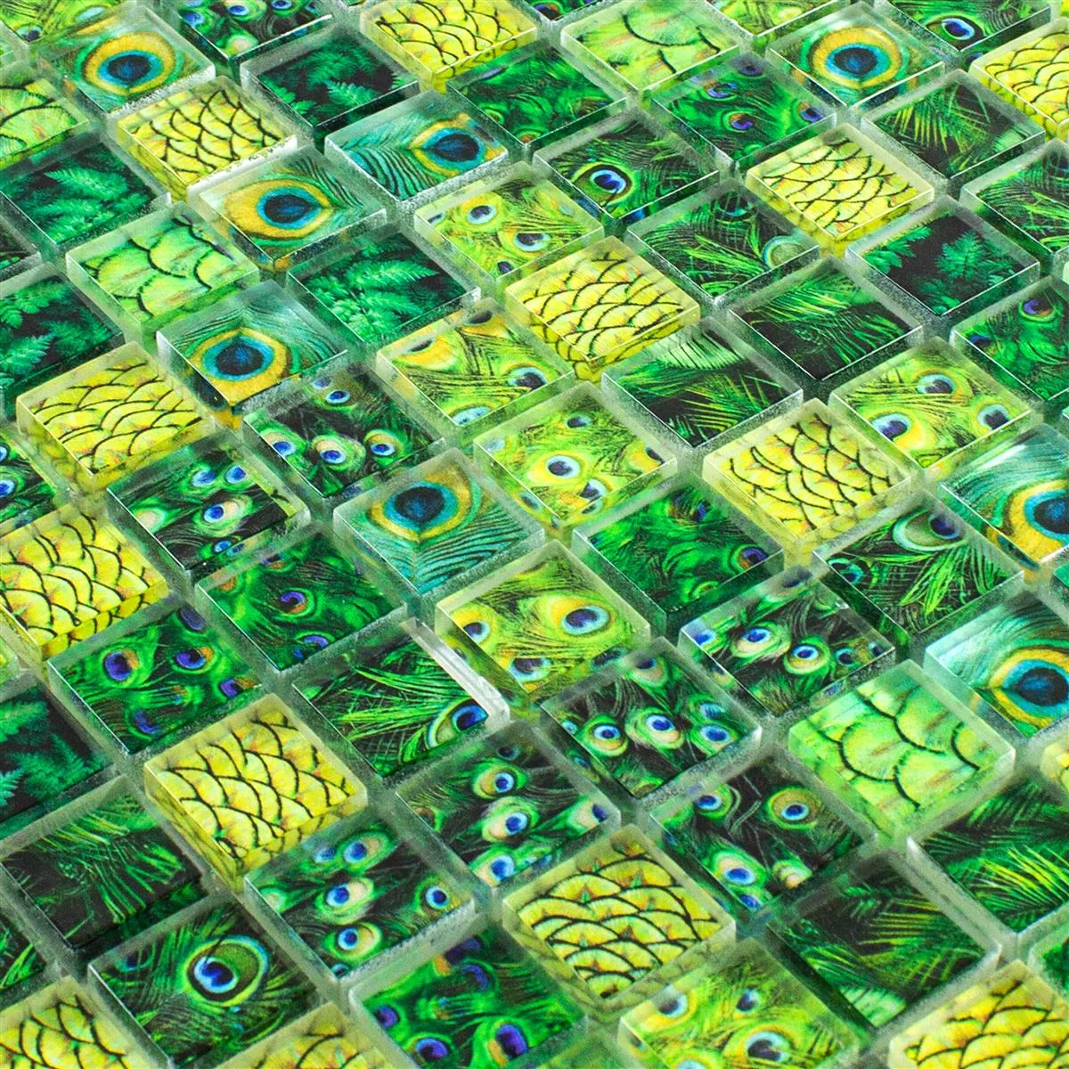 Glass Mosaic Tiles Peafowl Green 23