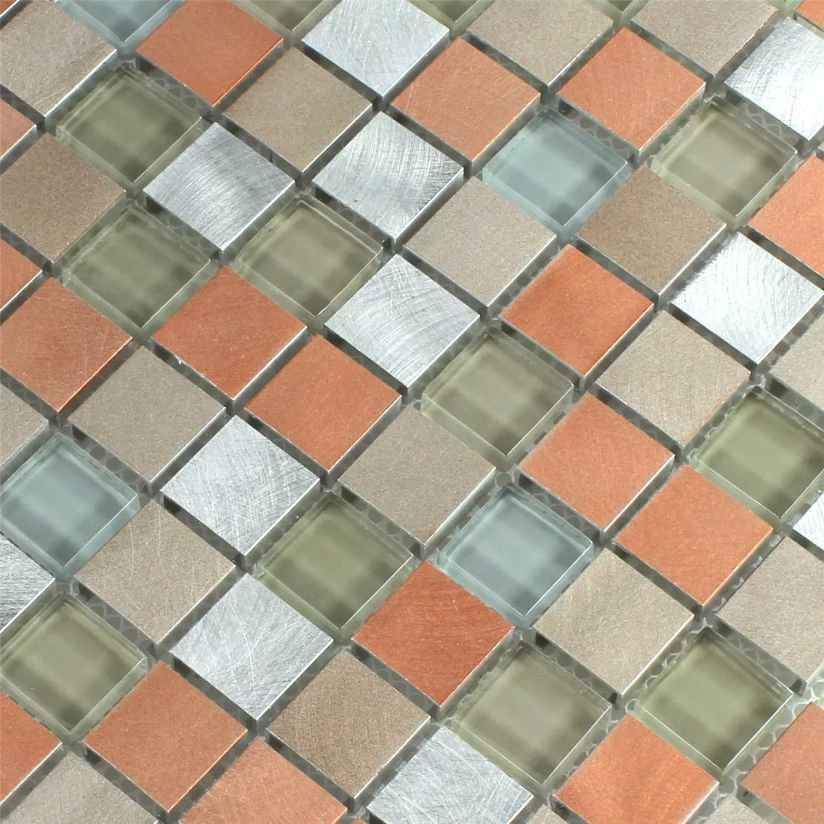 Sample Mosaic Tiles Glass Aluminium Metal Orange Silver Mix