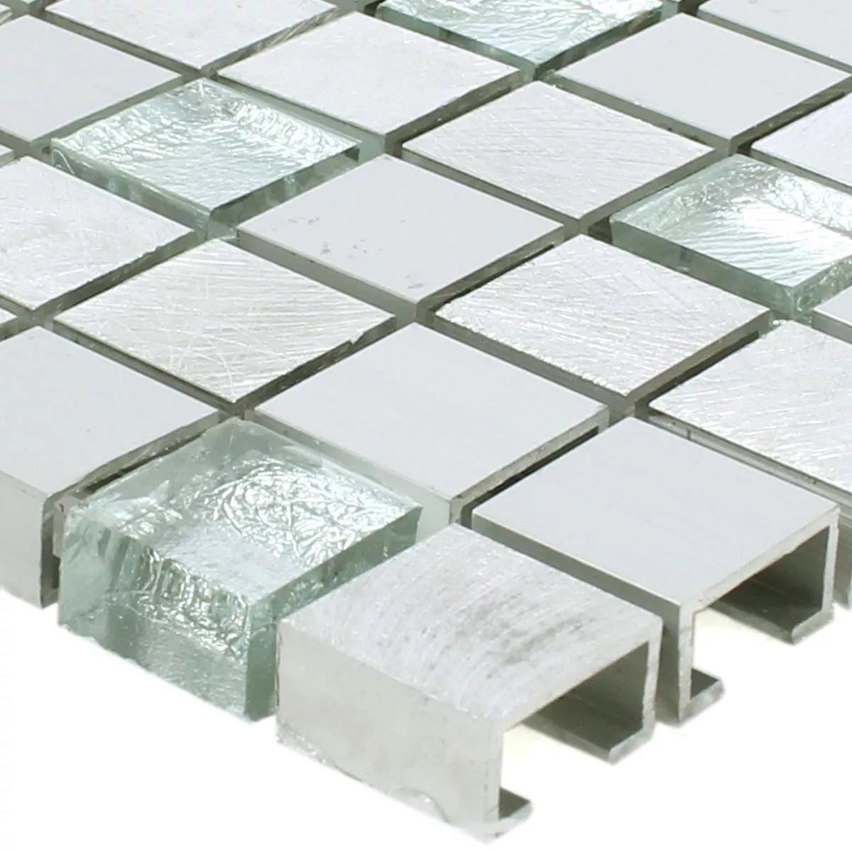 Sample Mosaic Tiles Lissabon Aluminium Glass Mix Silver