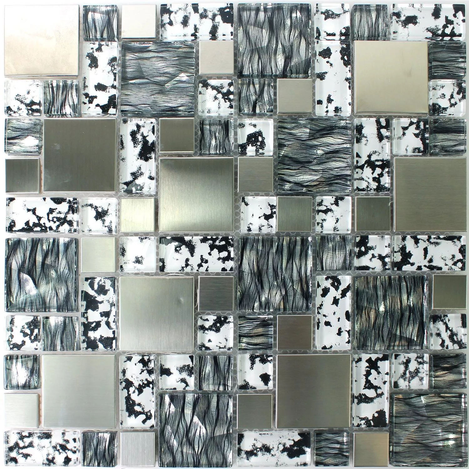 Glass Stainless Steel Mosaic Rio Black Silver White