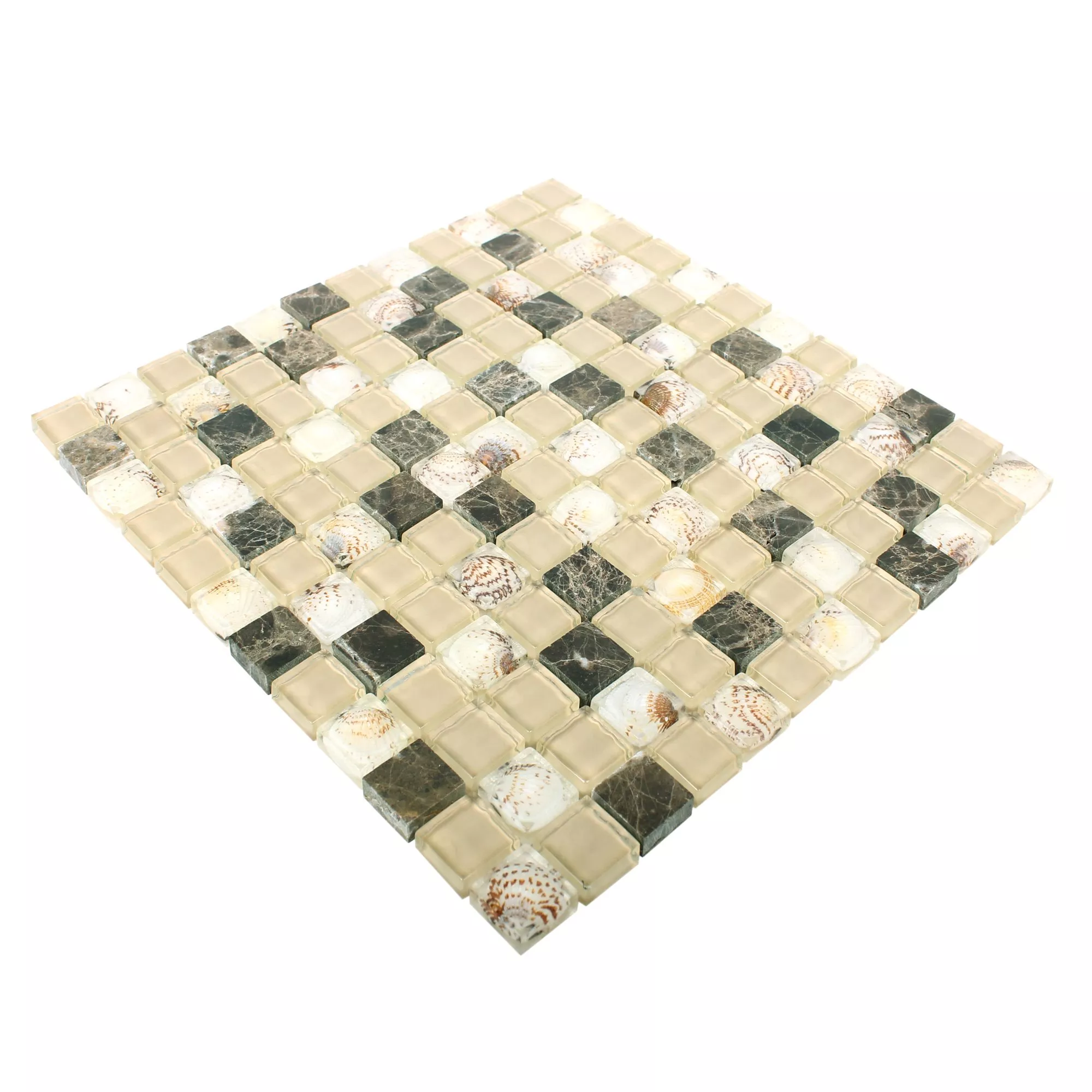 Glass Mosaic Natural Stone Tiles Tatvan Shell Brown Beige