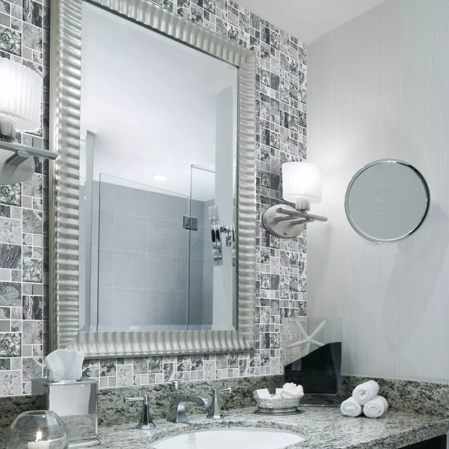 Mosaic Tiles Metal Glass Natural Stone Mix Grey Silver