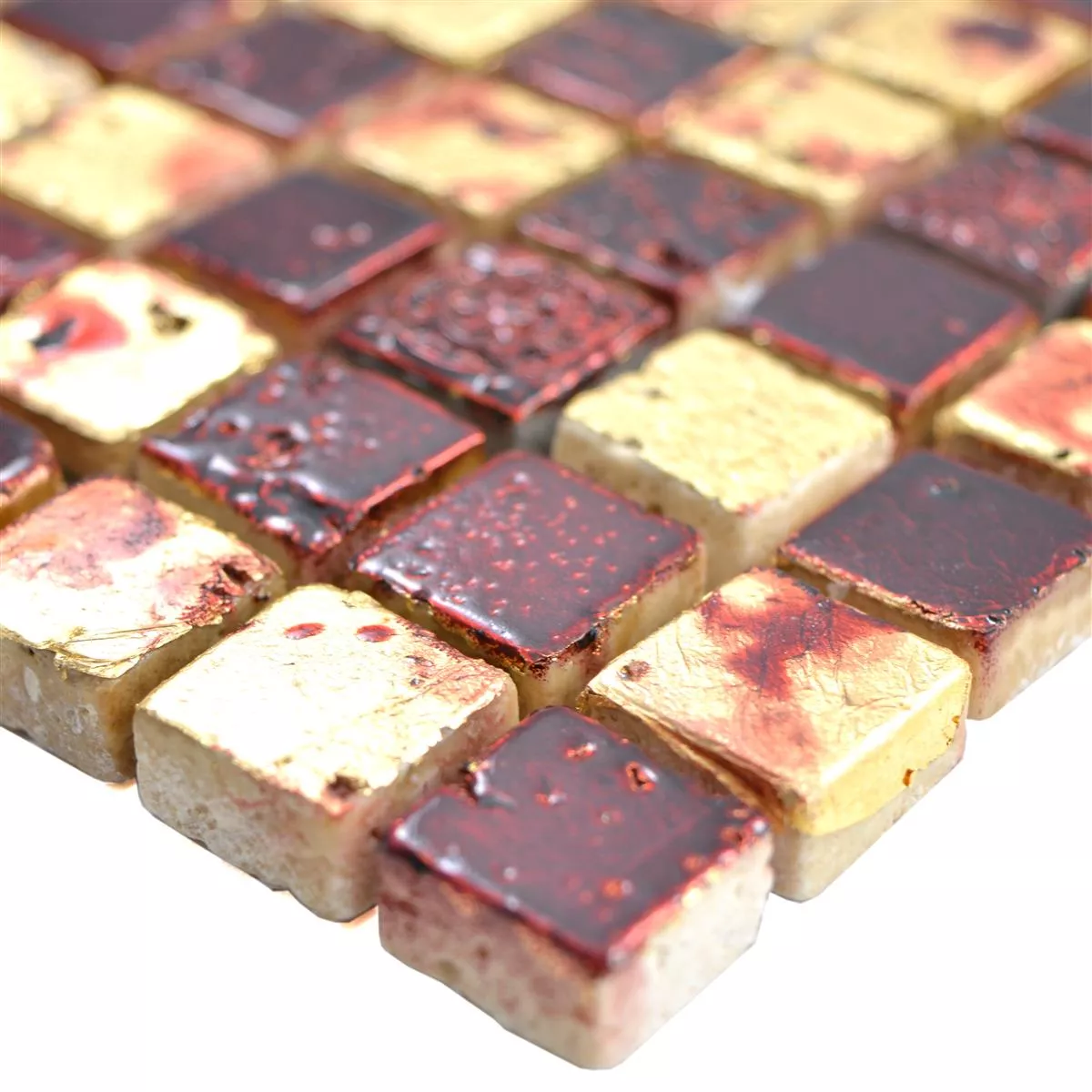 Natural Stone Resin Mosaic Tiles Lucky Gold Red
