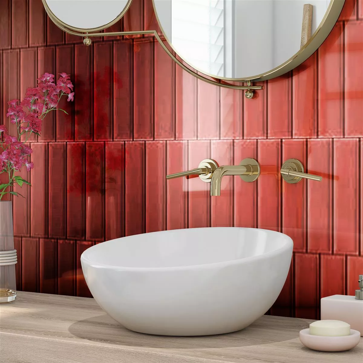 Wall Tiles Pascal Glossy Inside Facet Red 7,5x30cm