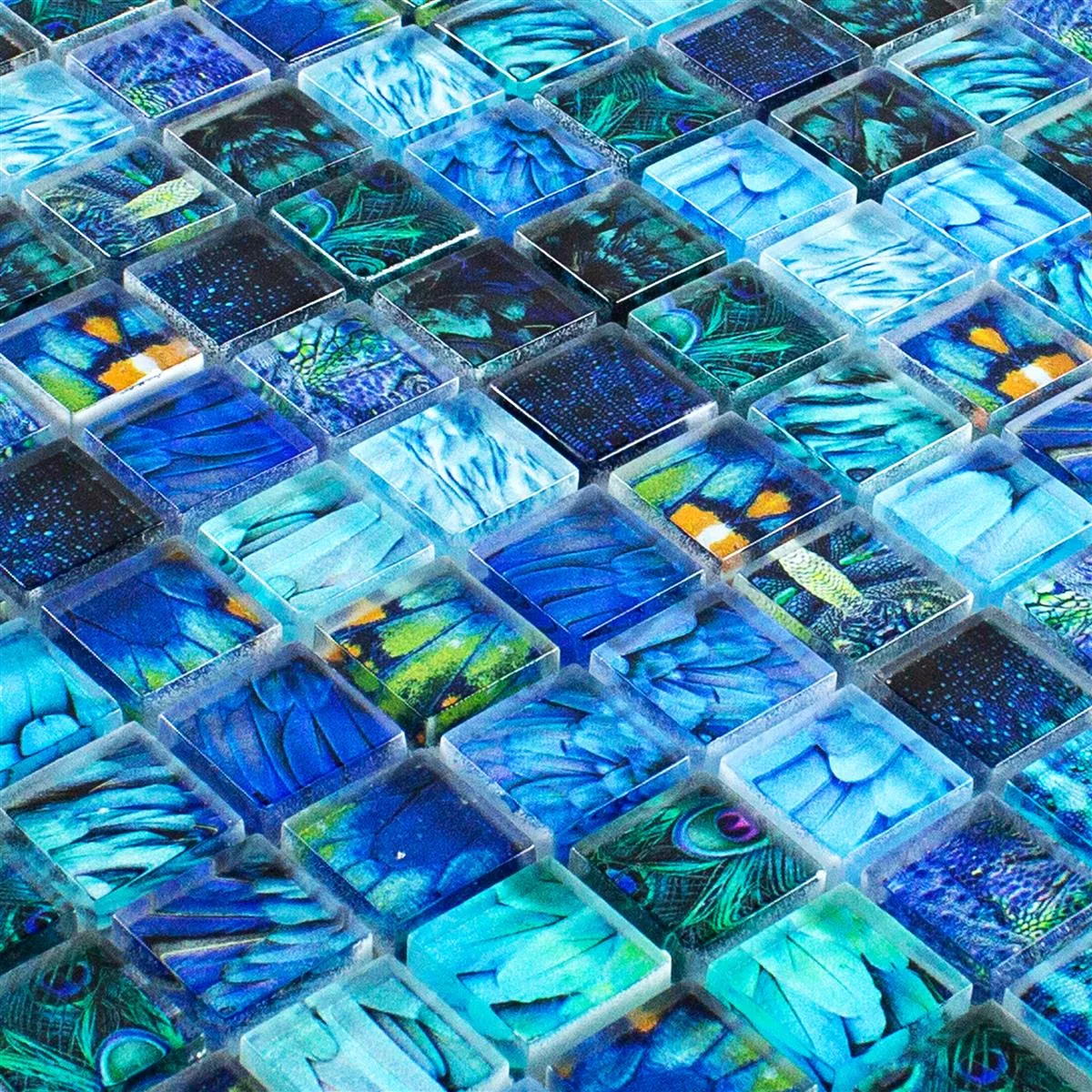Glass Mosaic Tiles Peafowl Blue 23