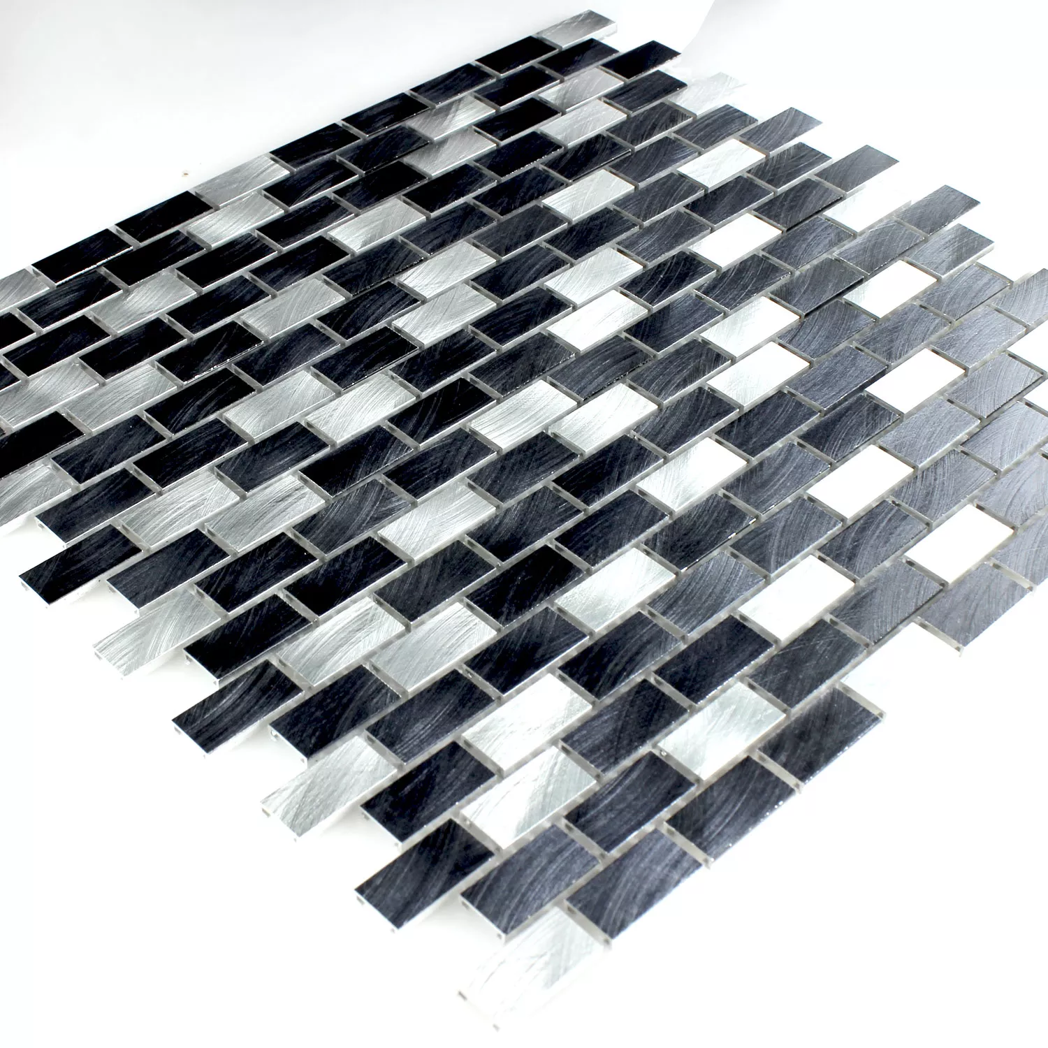 Mosaic Tiles Alu Metal Silver Black 15x30x4mm