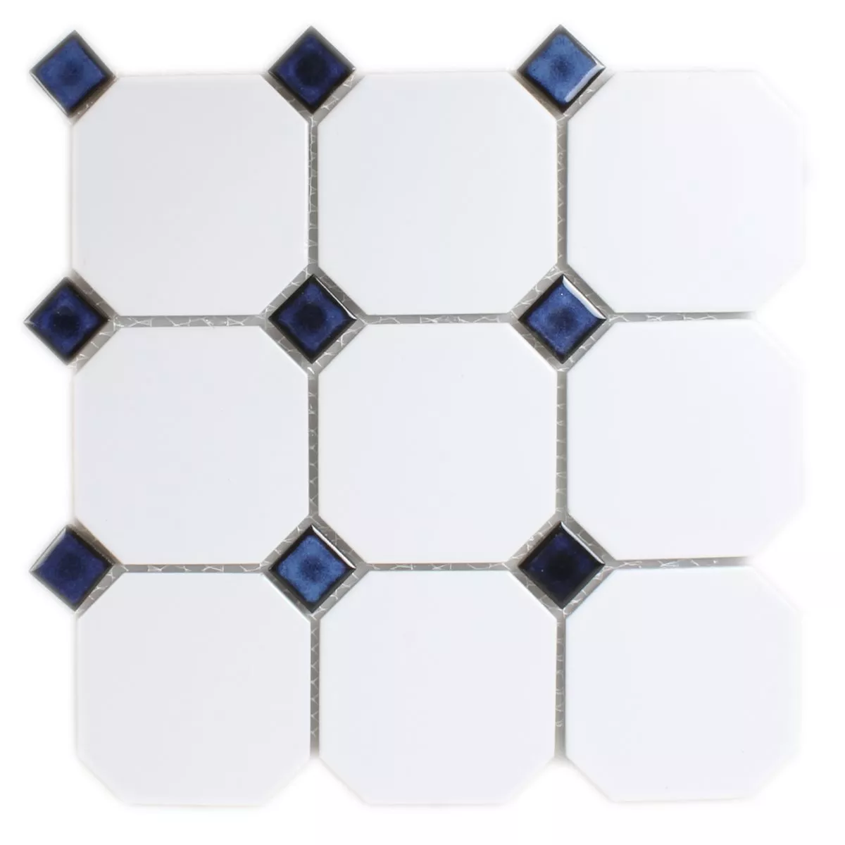 Sample Mosaic Tiles Ceramic Octagon White Blue Mix
