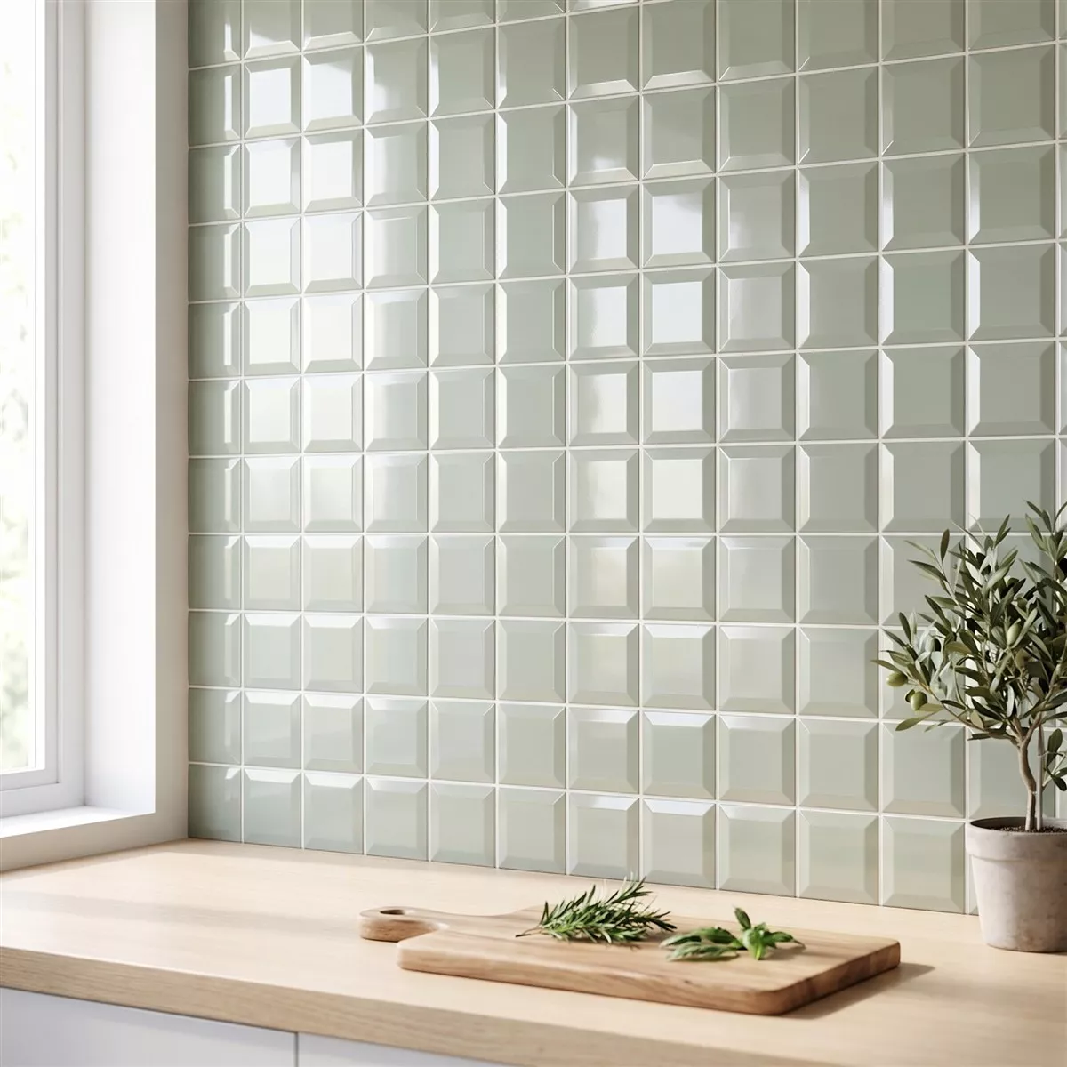 Metro tile Green Glossy 10x10 cm Facet Catarina Sage