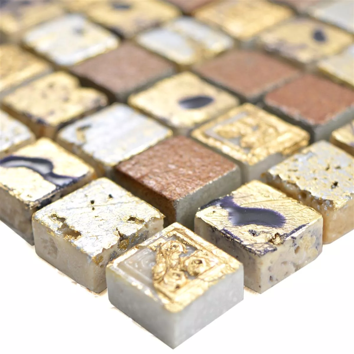 Natural Stone Resin Mosaic Tiles Lucky Gold Bronze