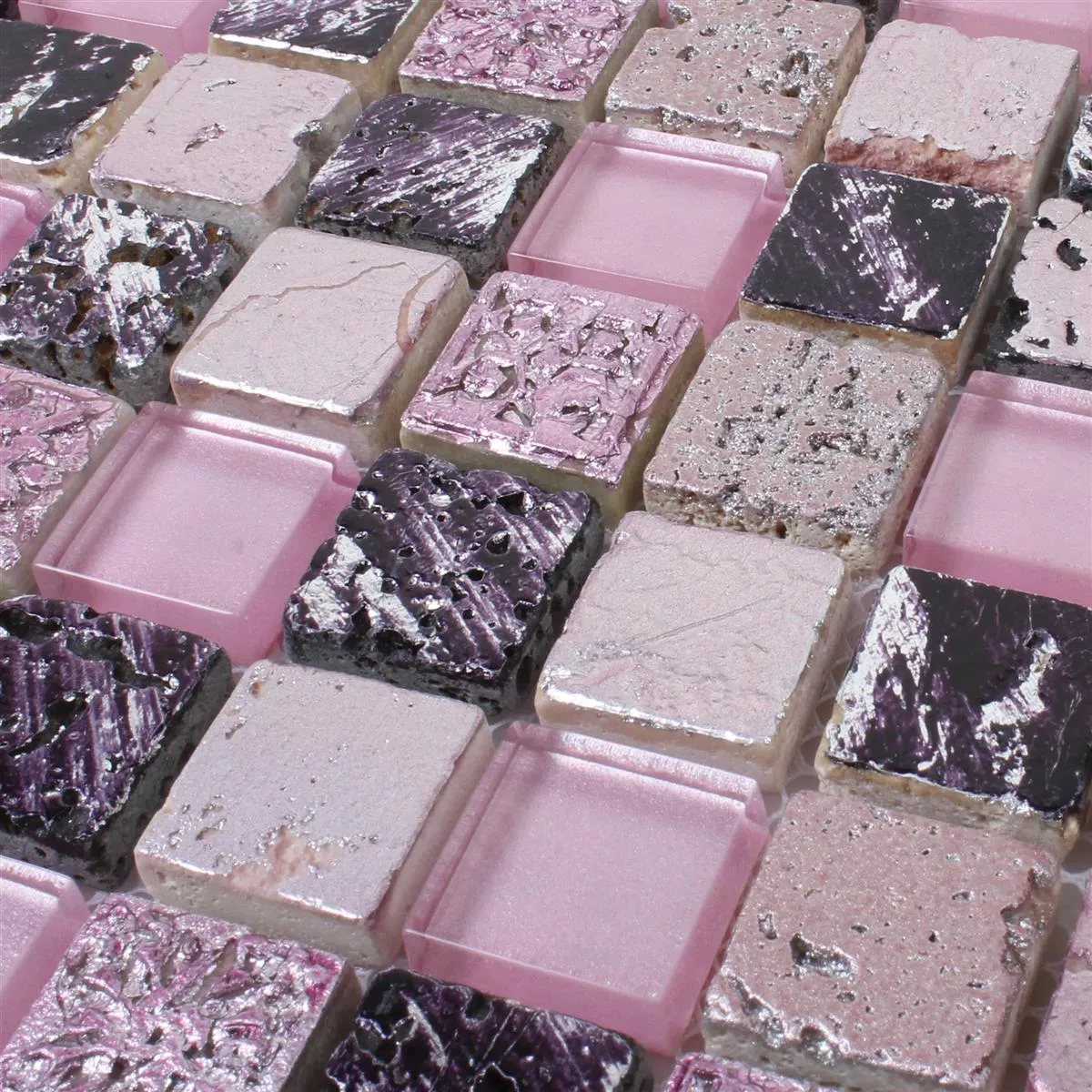Glass Natural Stone Resin Mosaic Pink Mix