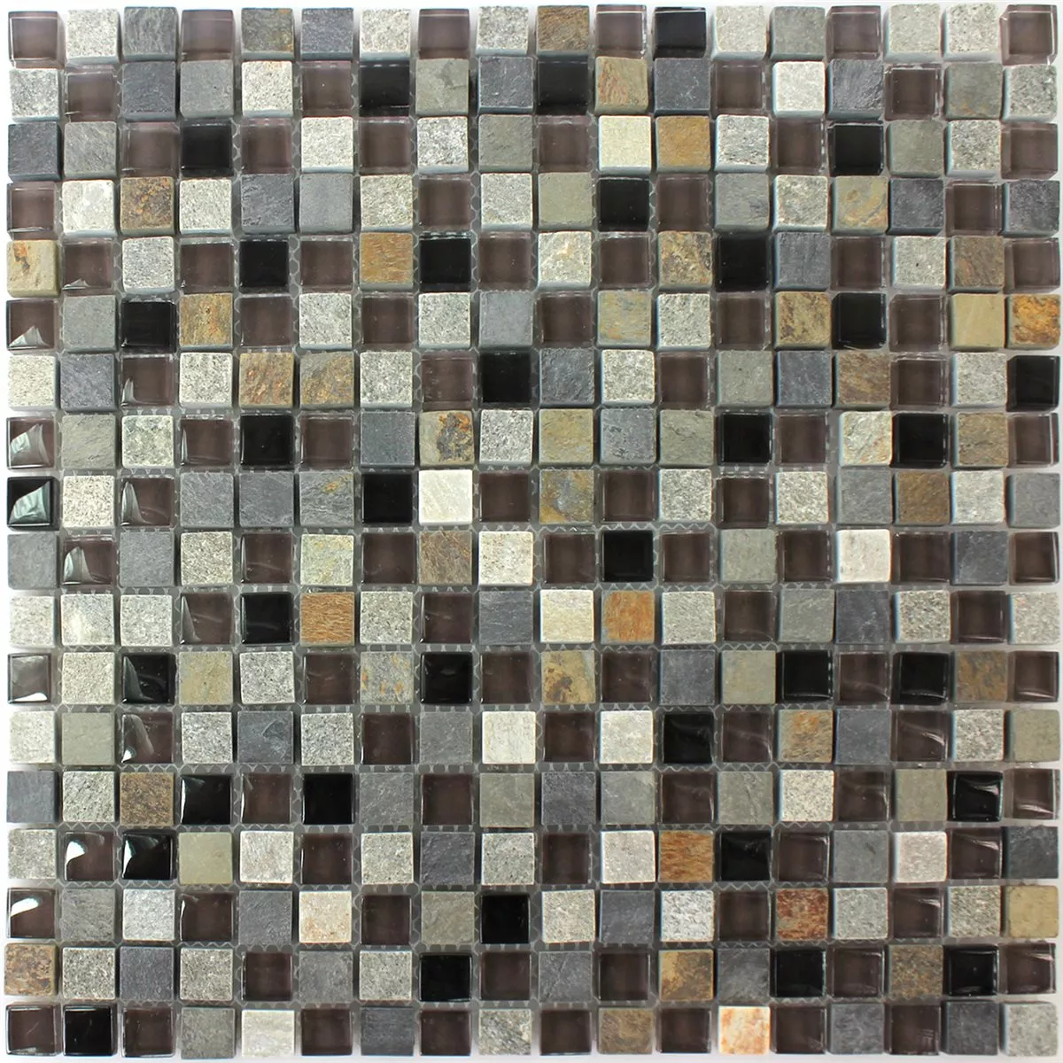 Mosaic Tiles Glass Quartzite Natural Stone Grey Brown