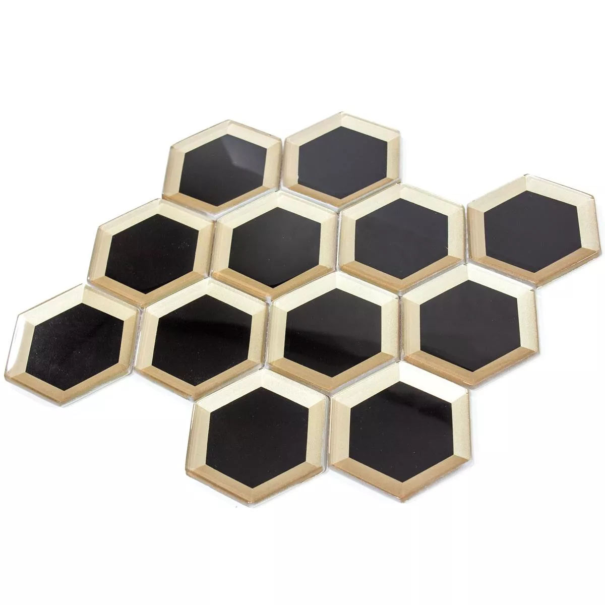 Sample Glass Mosaic Arnold Hexagon Black Gold