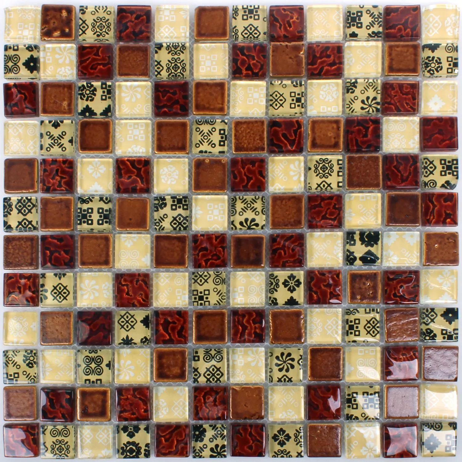 Mosaic Tiles Resin Glass Belmont Red Beige