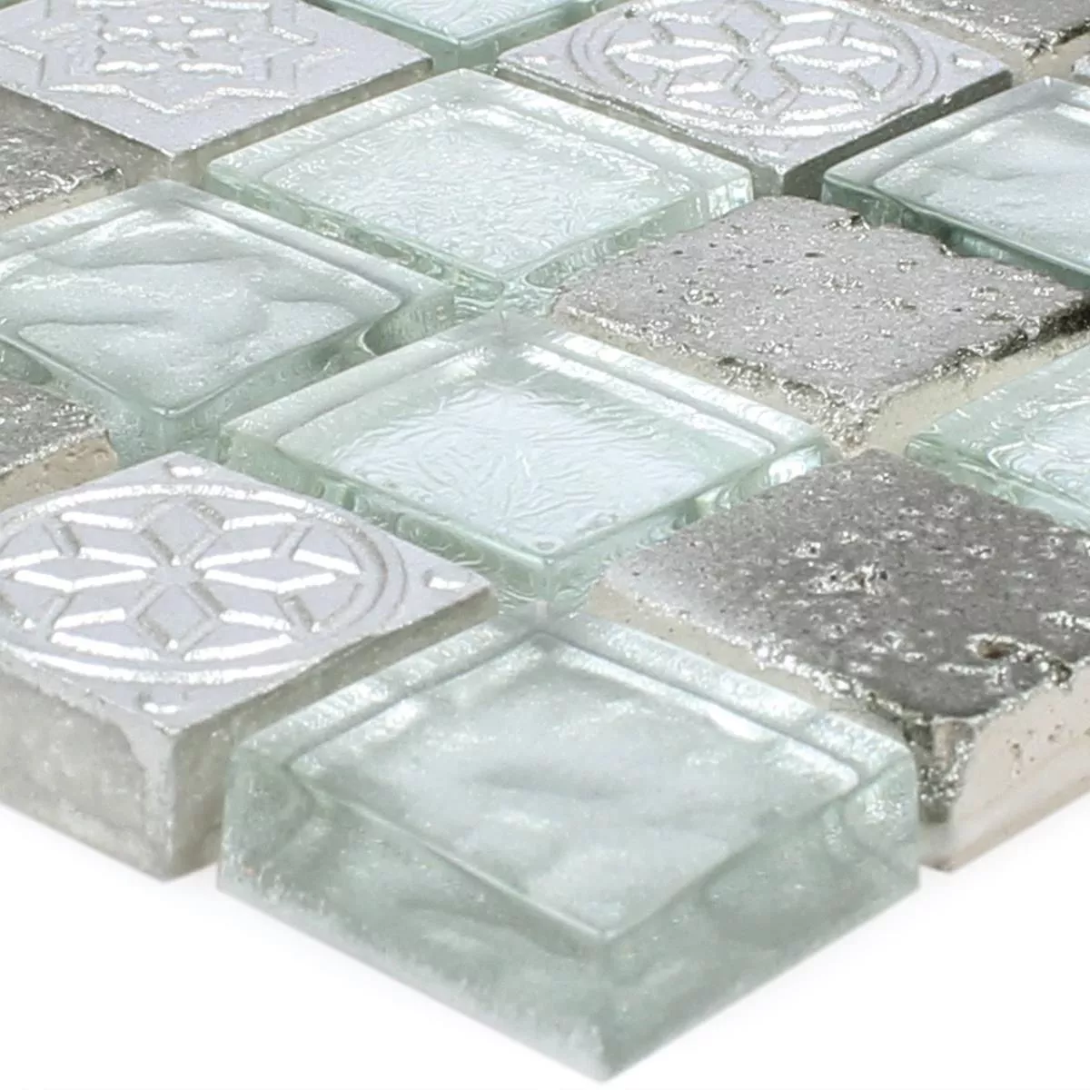 Sample Mosaic Tiles Georgia Glass Natural Stone Mix Silver