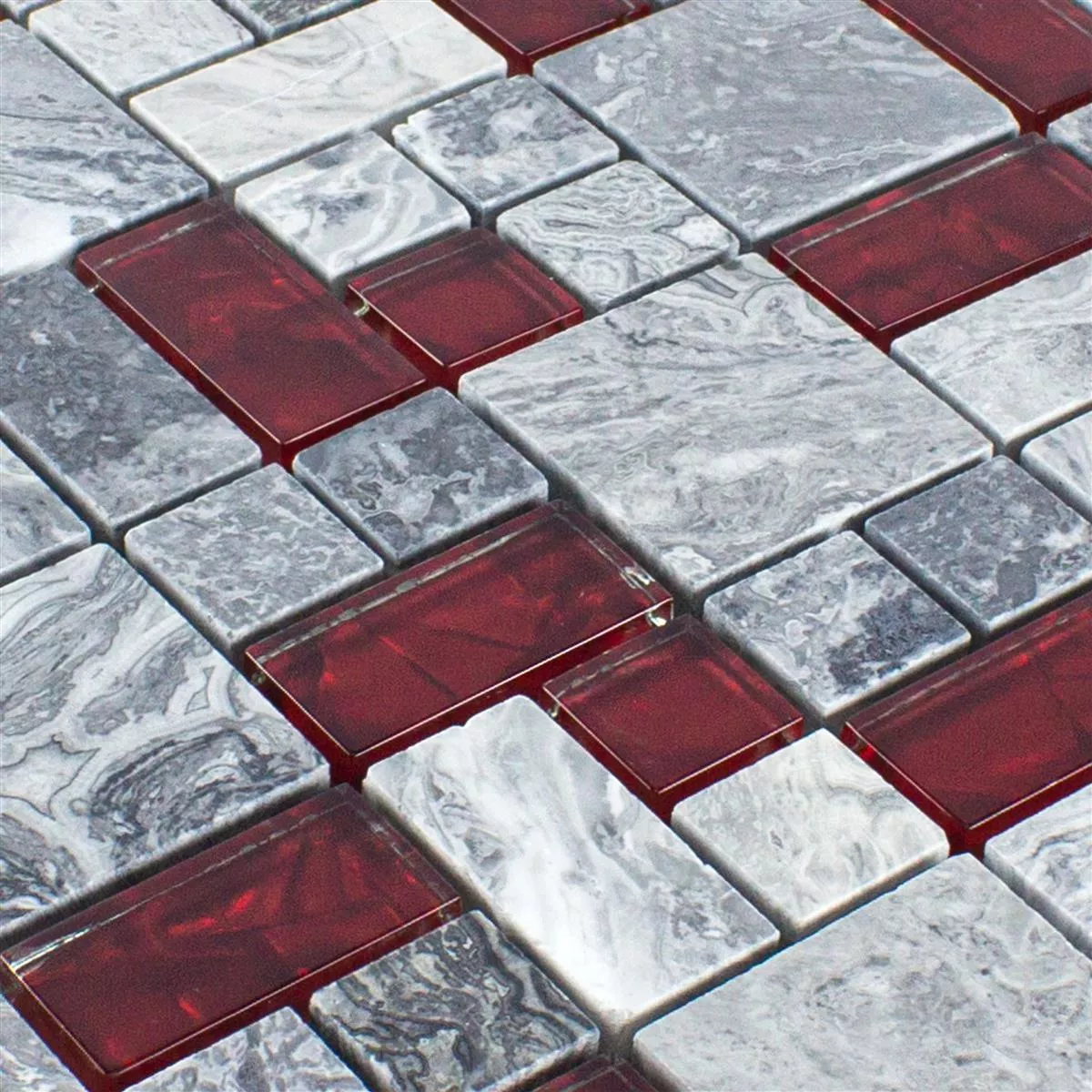 Sample Glass Natural Stone Mosaic Tiles Grey Sinop Red 2 Mix