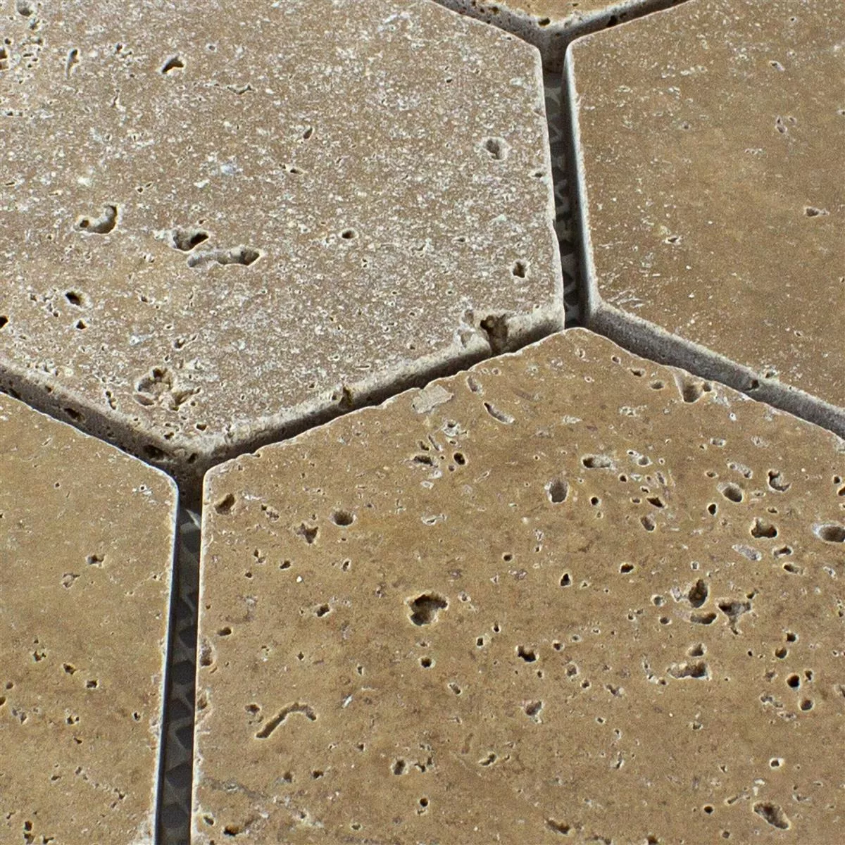 Sample Travertine Natural Stone Mosaic Tiles Mercado Hexagon Brown