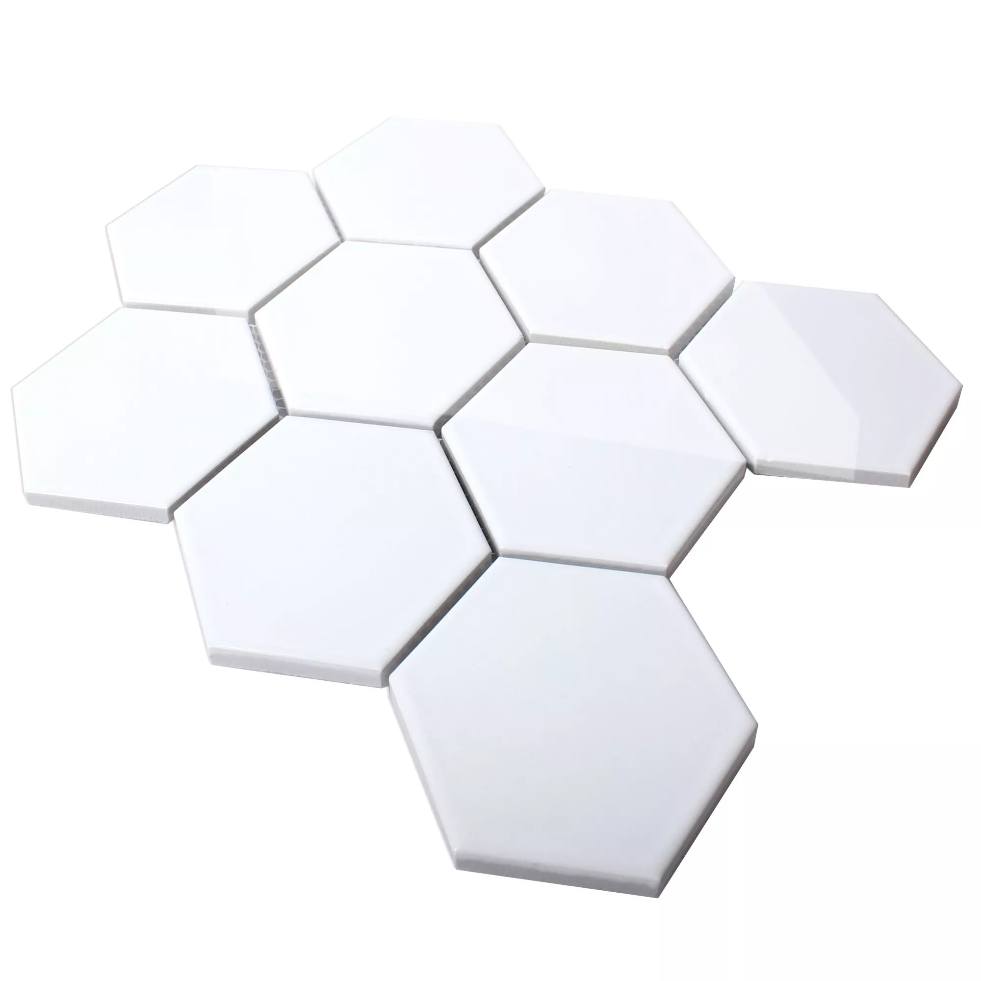 Sample Ceramic Mosaic Tiles Hexagon Salamanca White Glossy H95