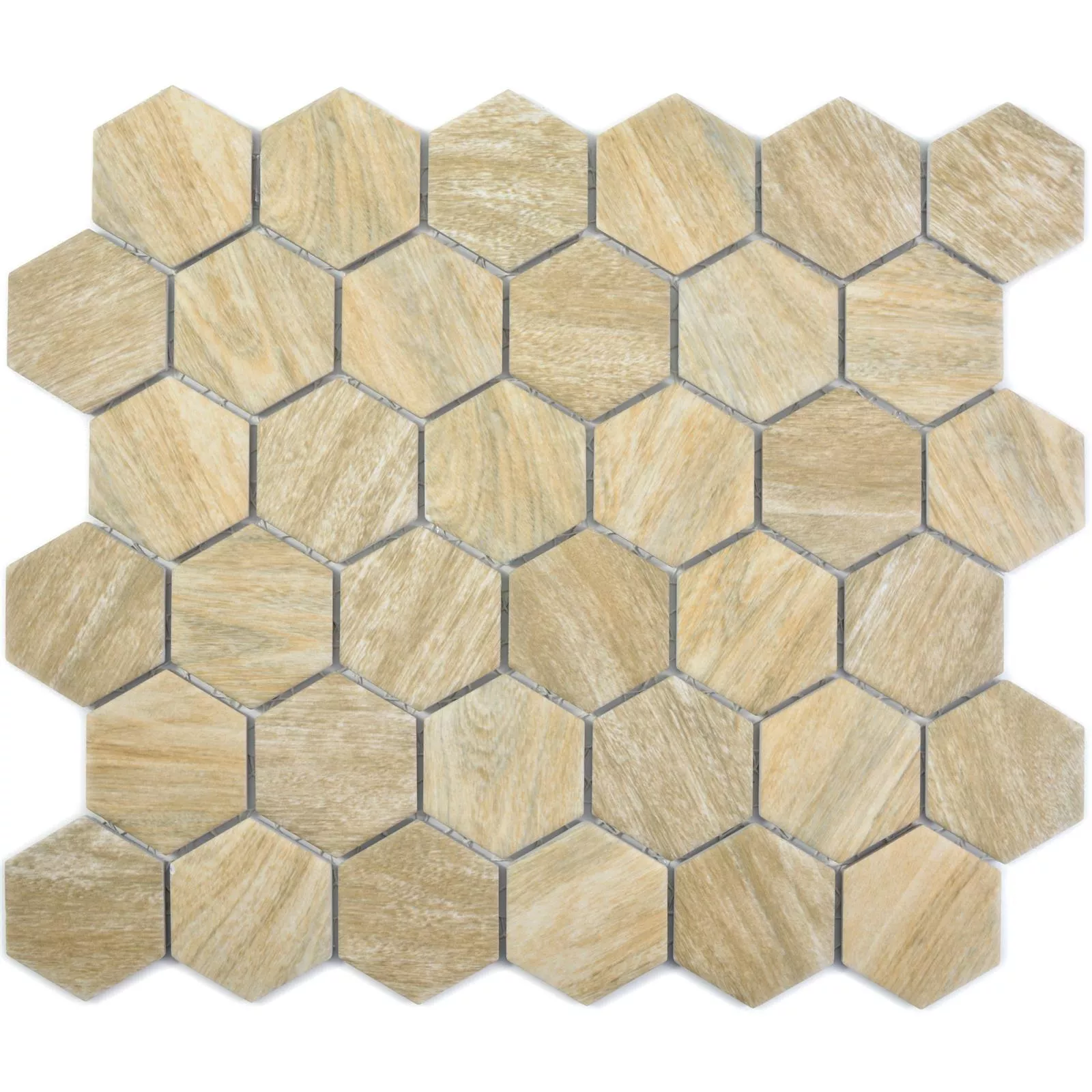 Sample Ceramic Mosaic Duponti Hexagon Wood Optic Beige