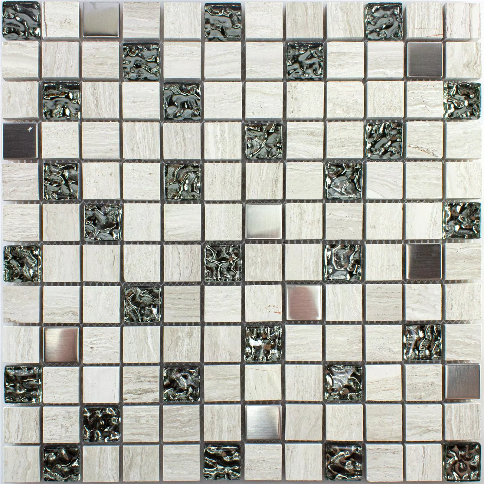 Glass Natural Stone Metal Mosaic Tile Fulda Grey Silver