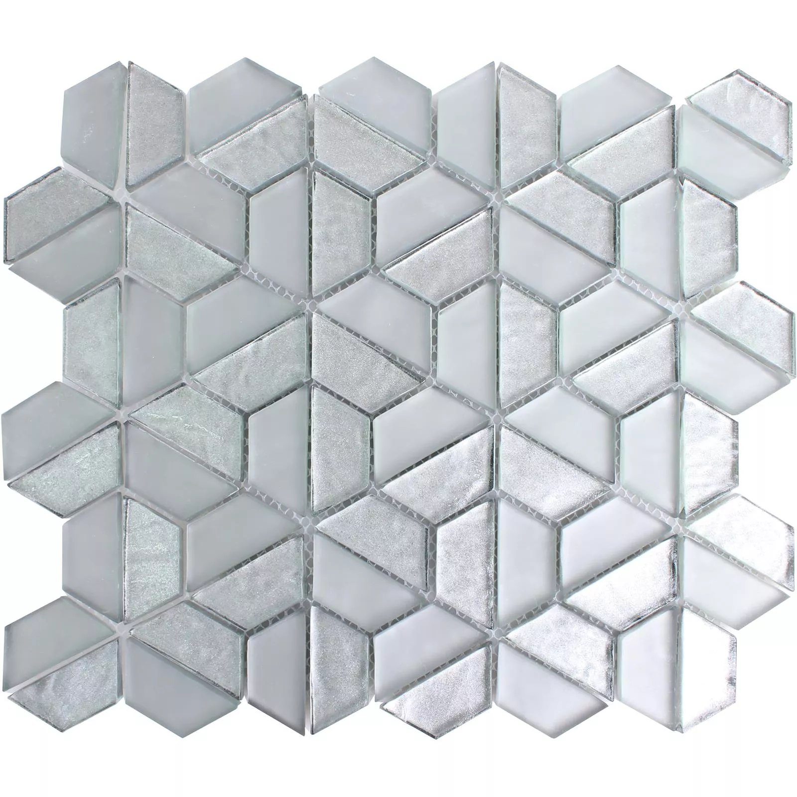 Sample Glass Mosaic Tiles Alaaddin Hexagon Silver