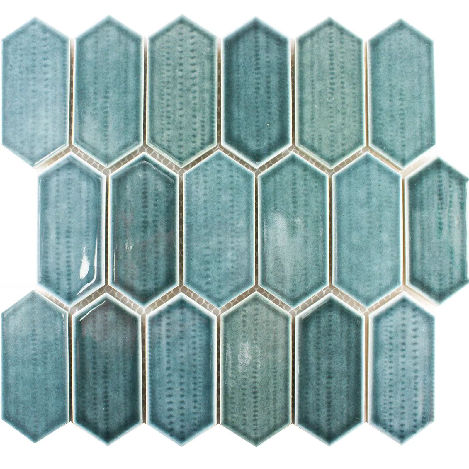 Ceramic Mosaic Tiles McCook Hexagon Long Blue Grey