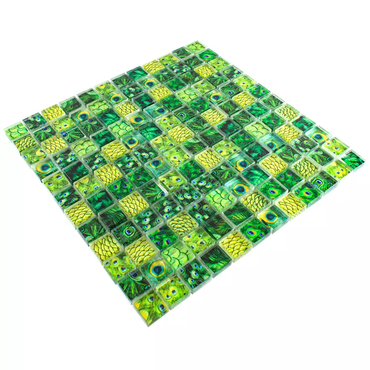 Glass Mosaic Tiles Peafowl Green 23