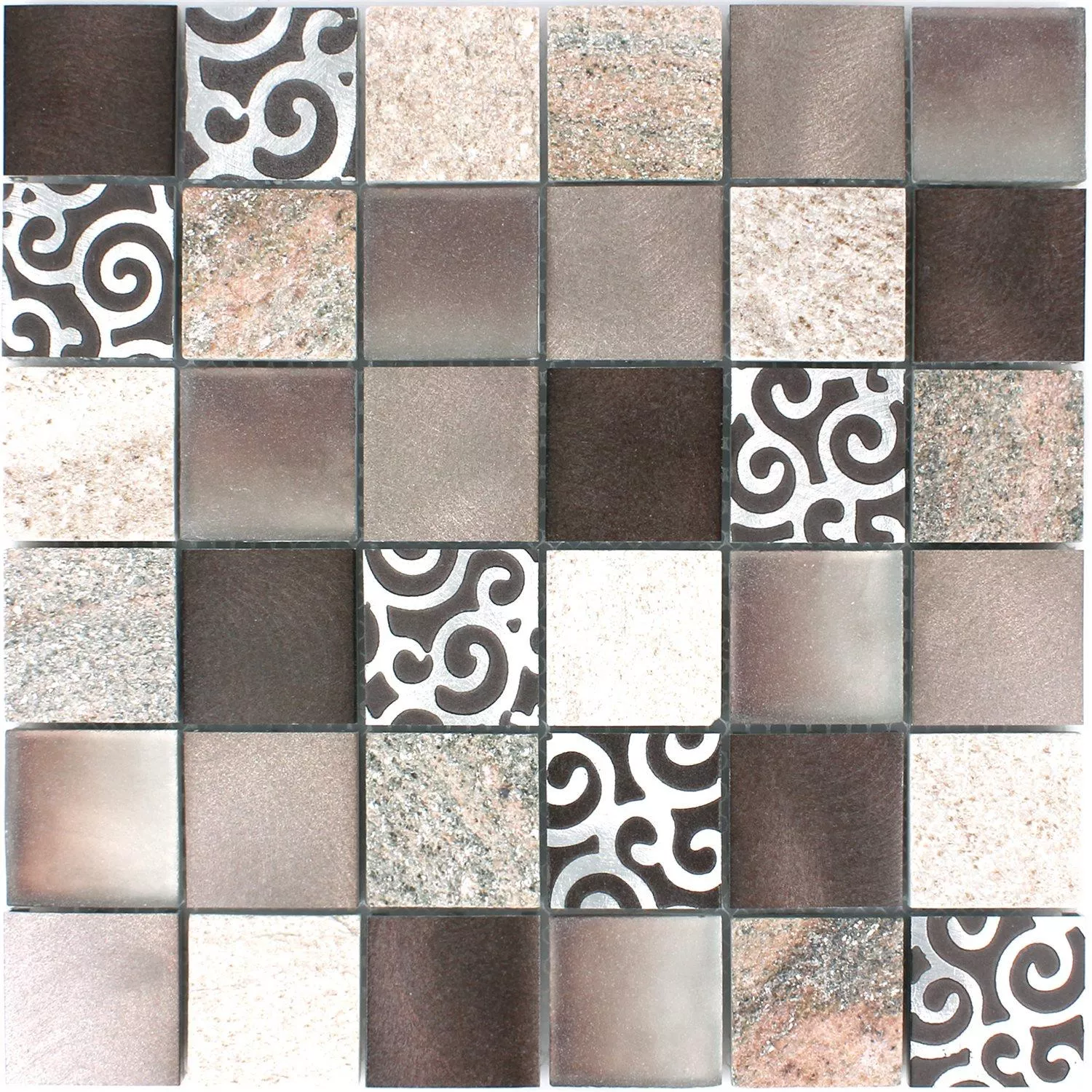 Sample Mosaic Tiles Glass Natural Stone Aluminium Valdivia Brown