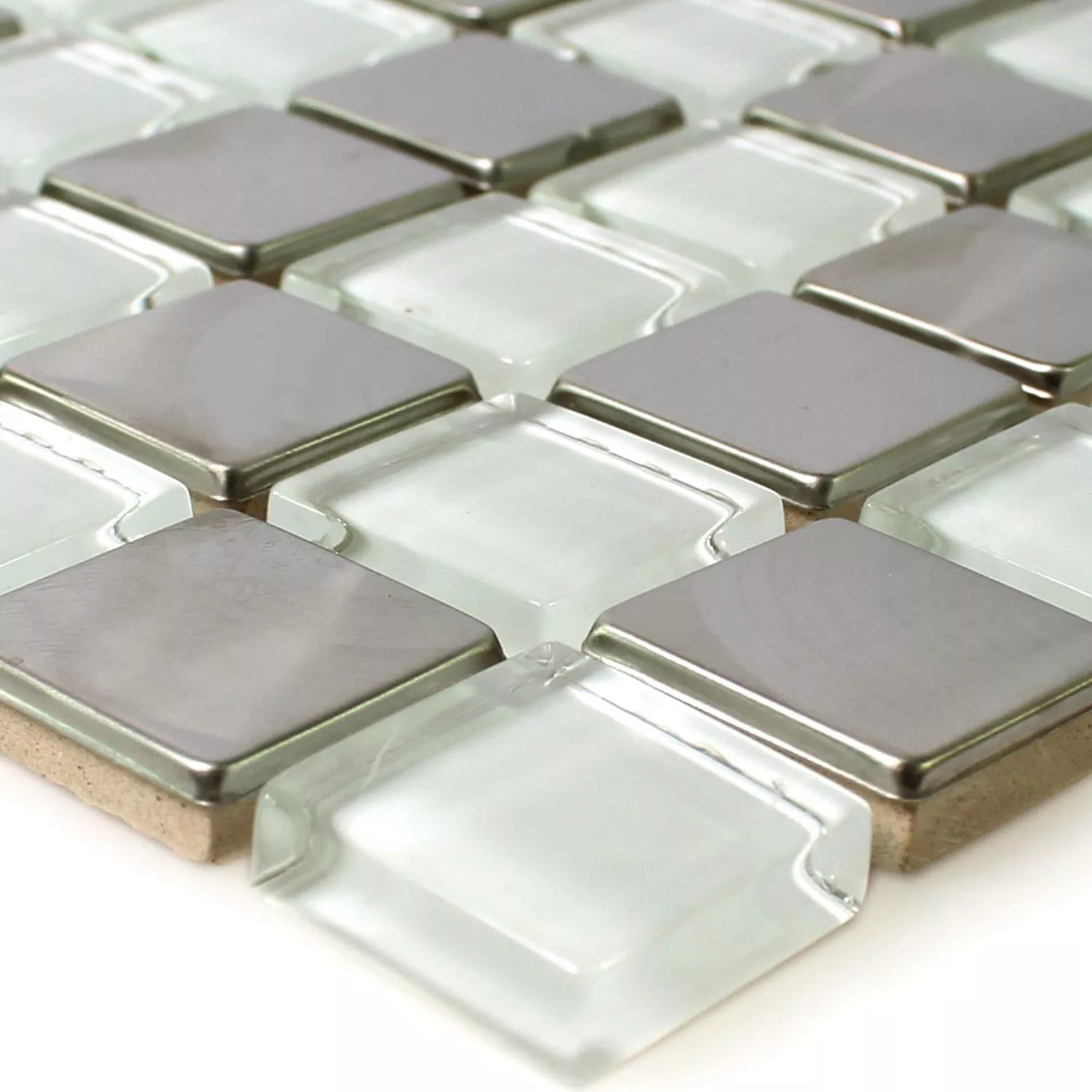 Sample Mosaic Tiles Stainless Steel Glass White
