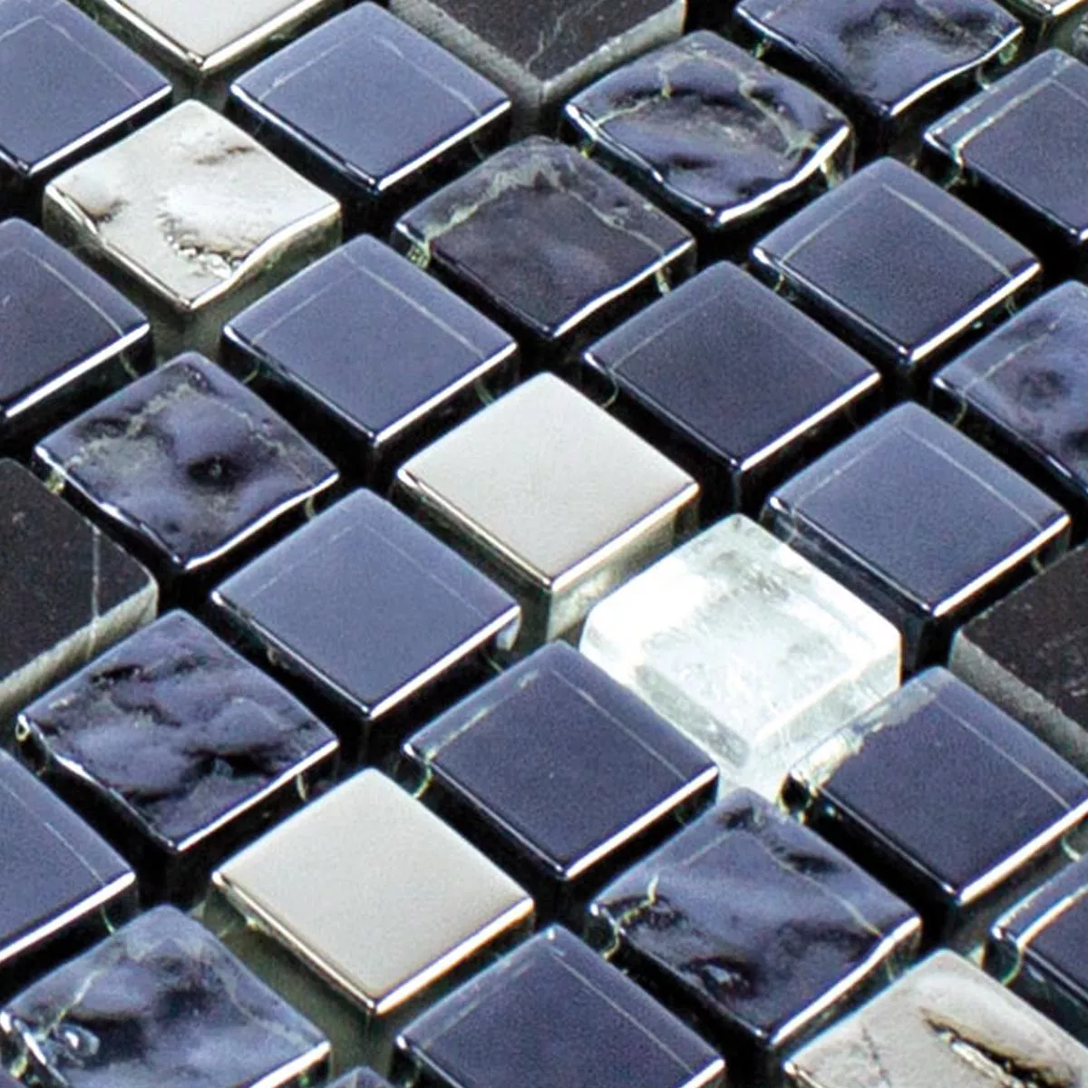 Sample Glass Natural Stone Mosaic Tile Cooktown Black Silver