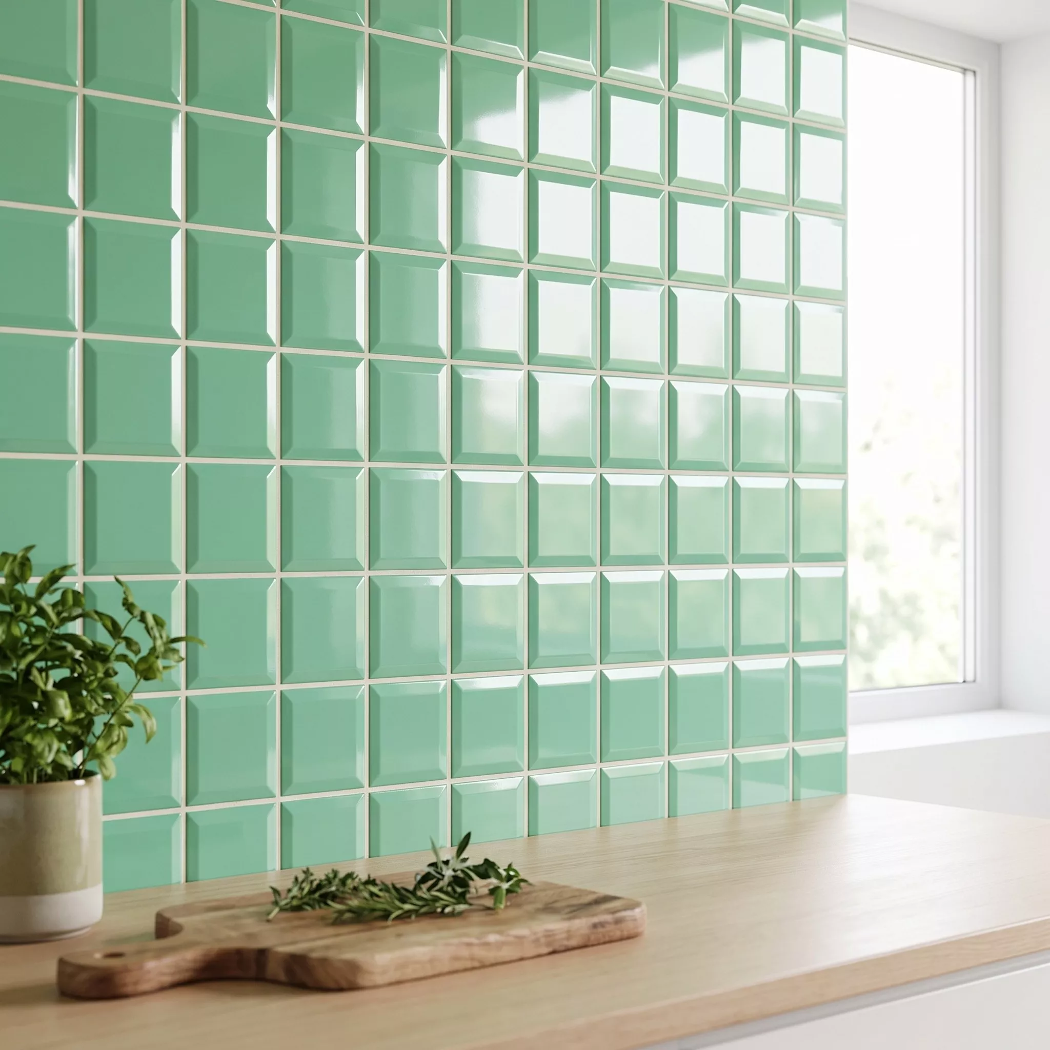 Metro tile Green Glossy 10x10 cm Facet Catarina Manzana