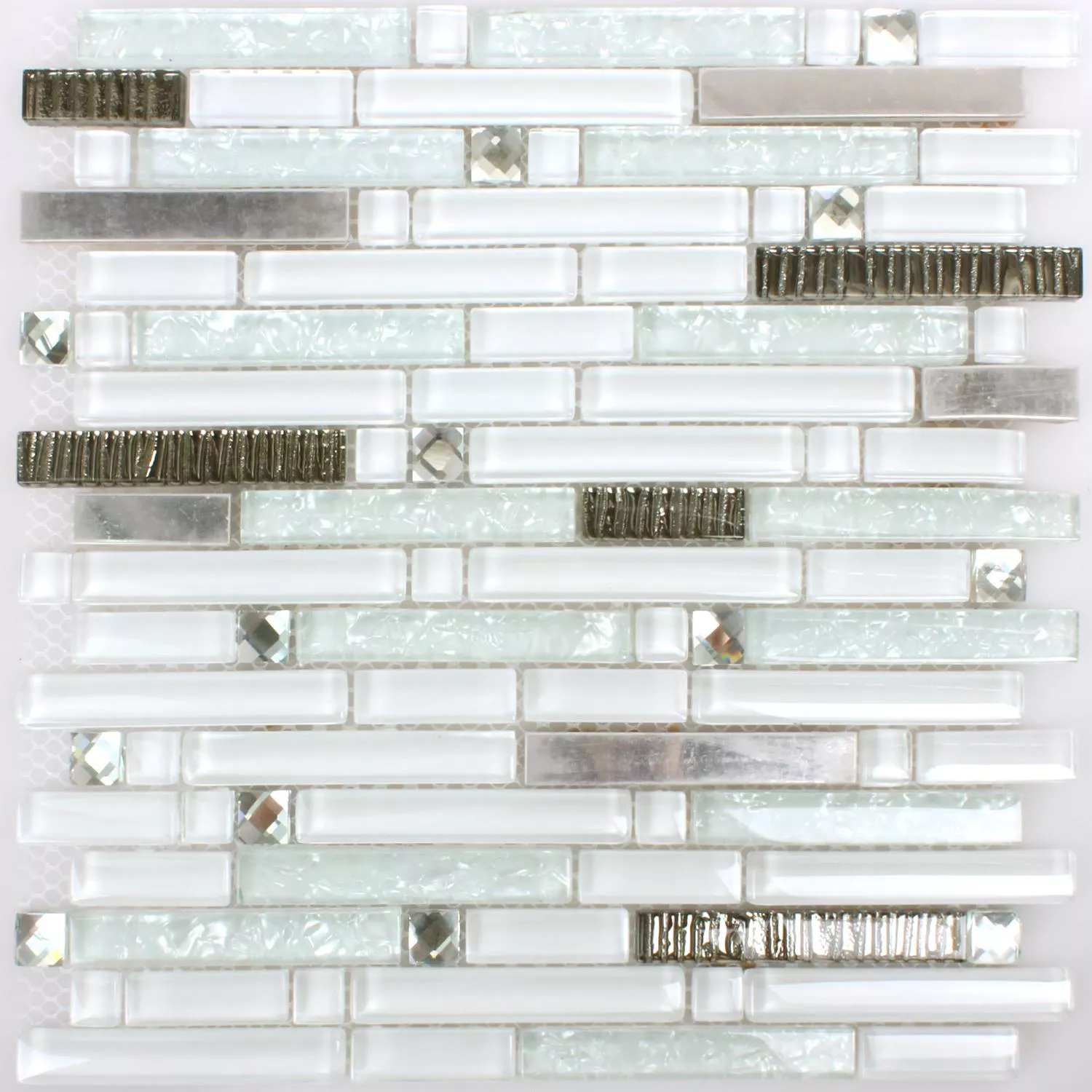 Sample Mosaic Tiles Glass Metal Latoya Silver White