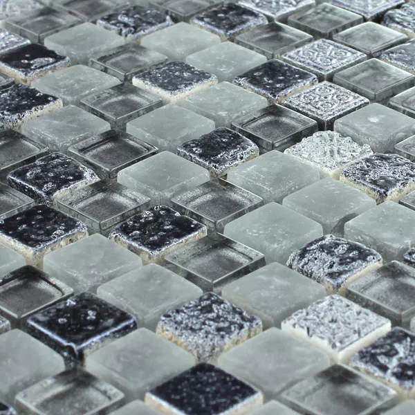 Mosaic Tiles Glass Natural Stone Grey Black Mix Sino