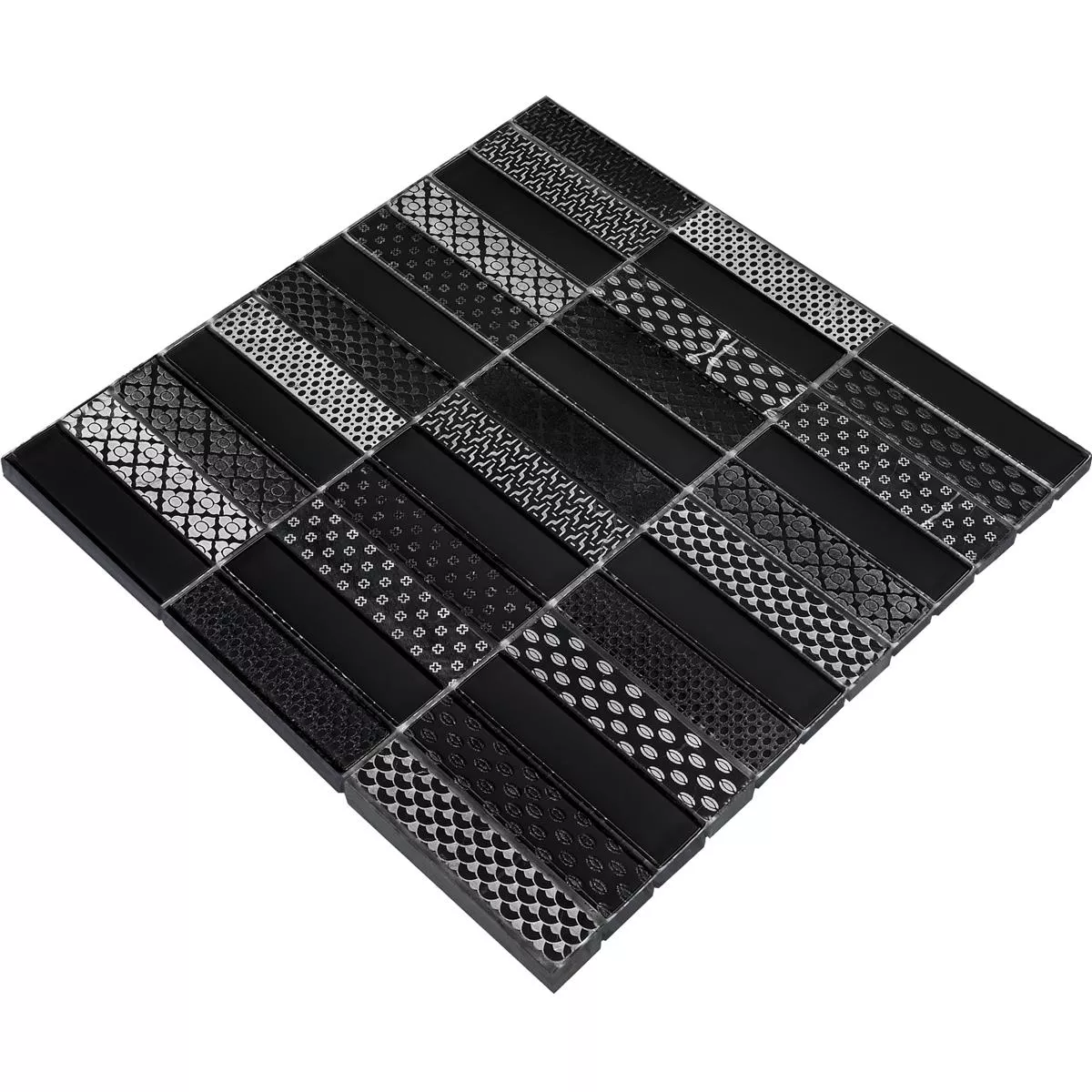 Sample Glass Natural Stone Mosaic Tiles Celestiana Ornament Brick Black Mix