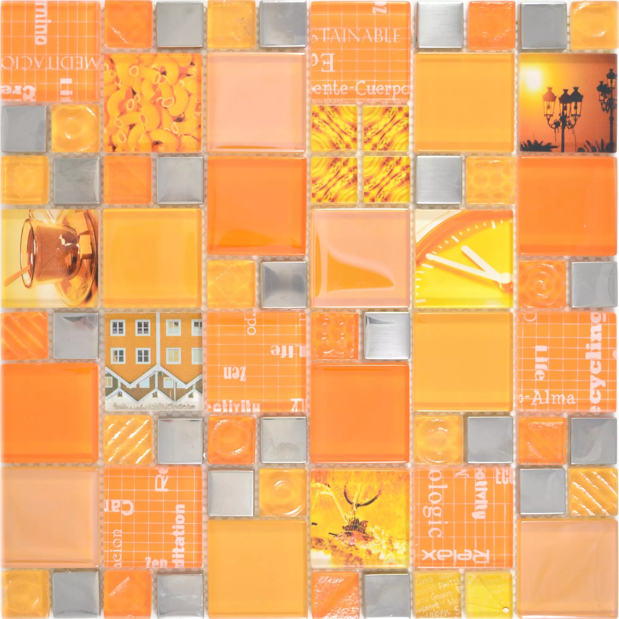 Sample Glass Mosaic Tiles Nemesis Orange Silver